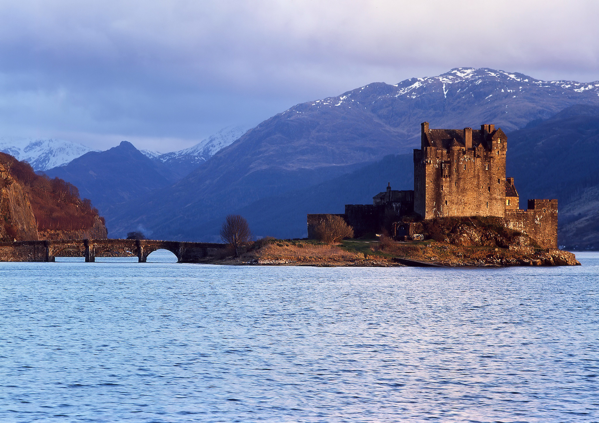 man made, eilean donan castle, bridge, castle, lake, mountain, scotland, castles