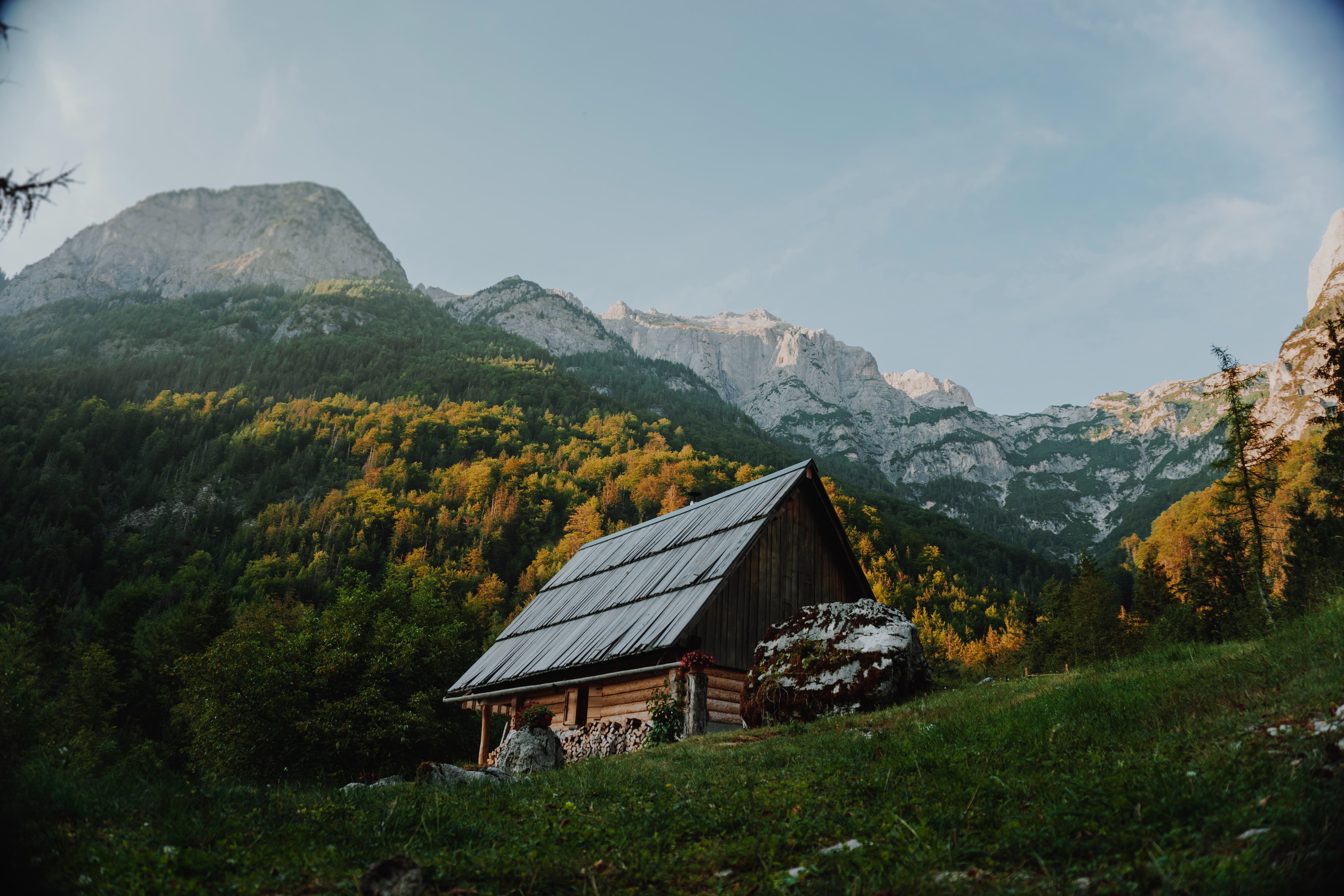 Free download wallpaper Nature, Mountain, Cabin, Man Made on your PC desktop