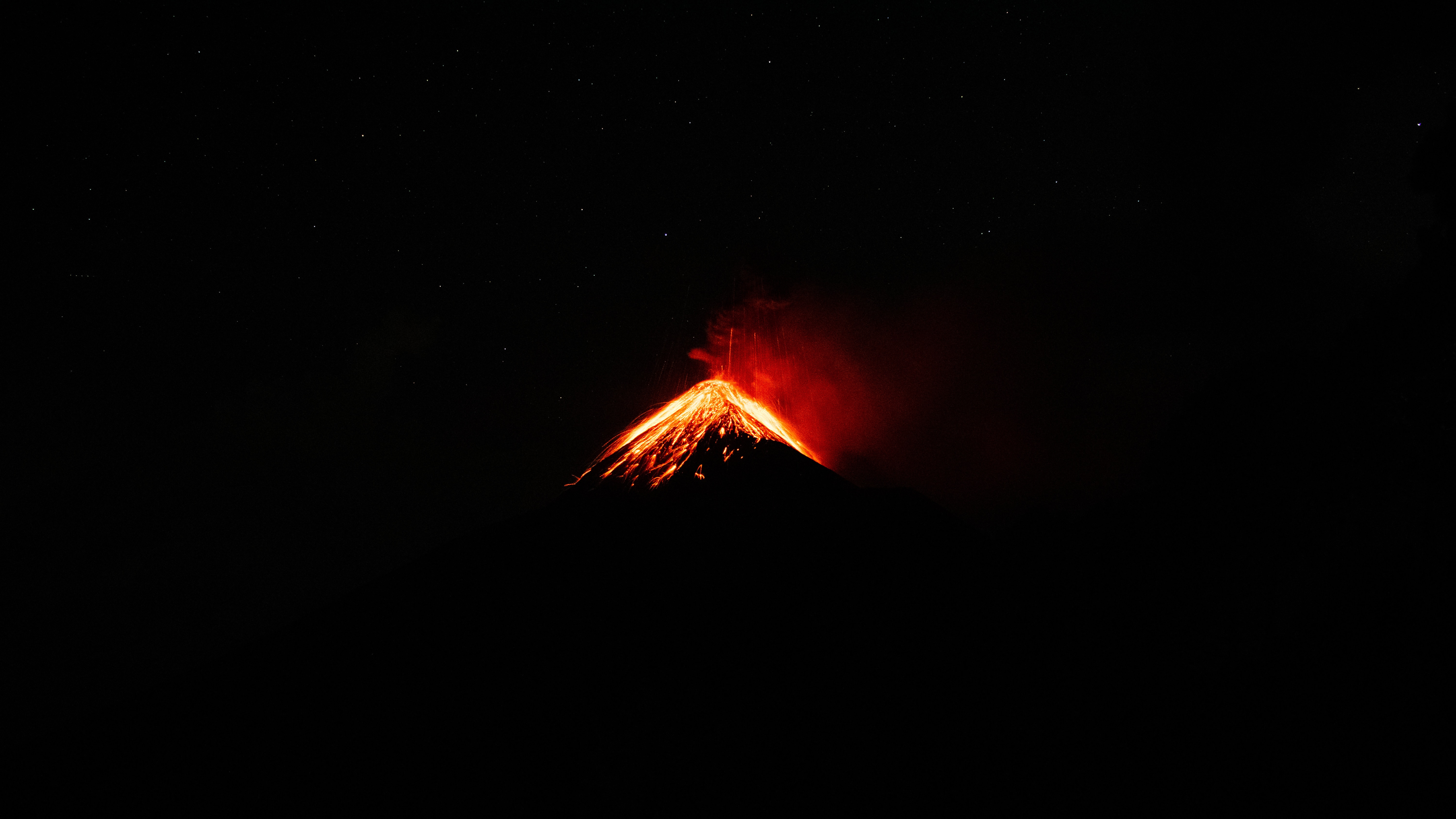 volcano, night, dark, eruption, crater