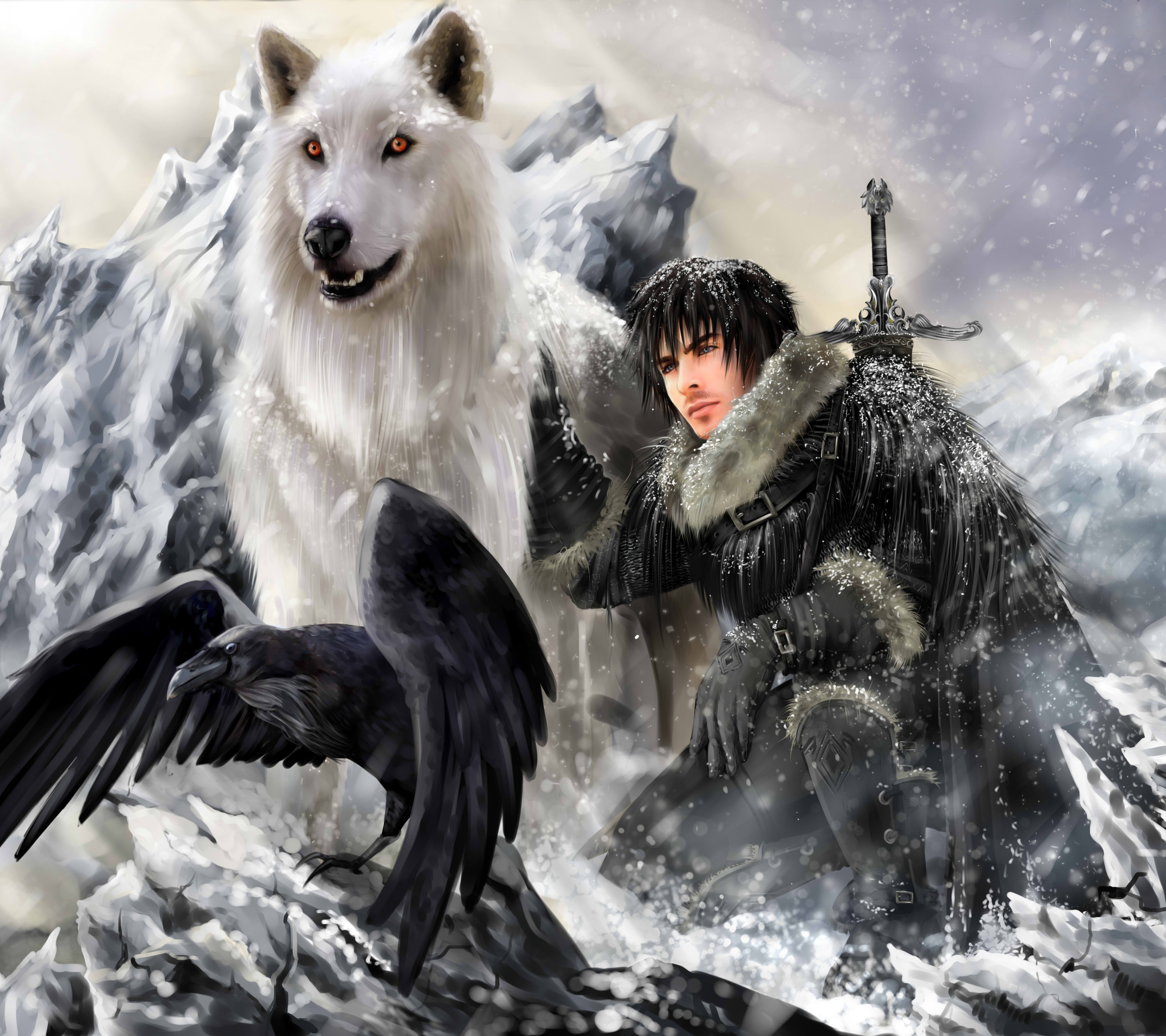 Free download wallpaper Fantasy, Game Of Thrones, Wolf, Jon Snow, A Song Of Ice And Fire on your PC desktop