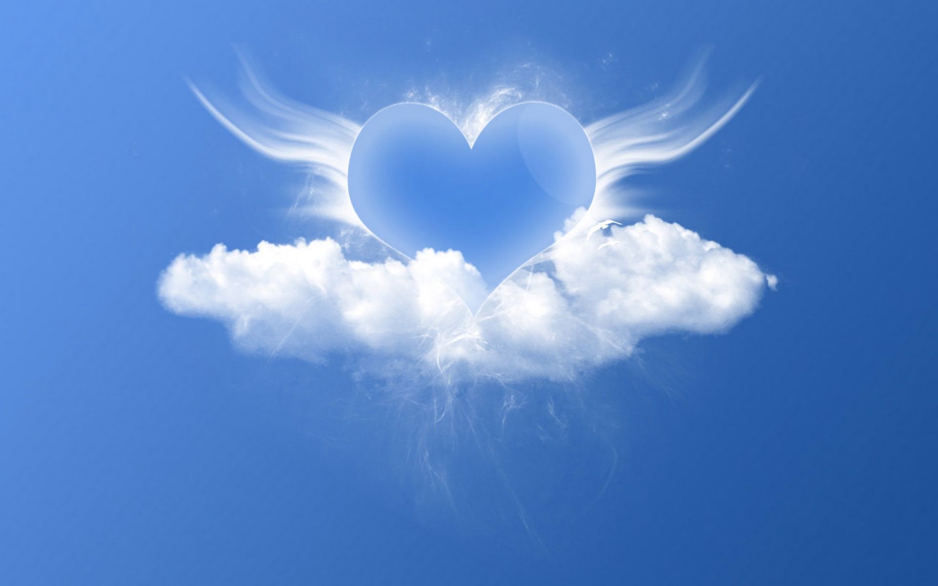 Скачать обои бесплатно Небо, Облака, Крылья, Сердце, Художественные картинка на рабочий стол ПК