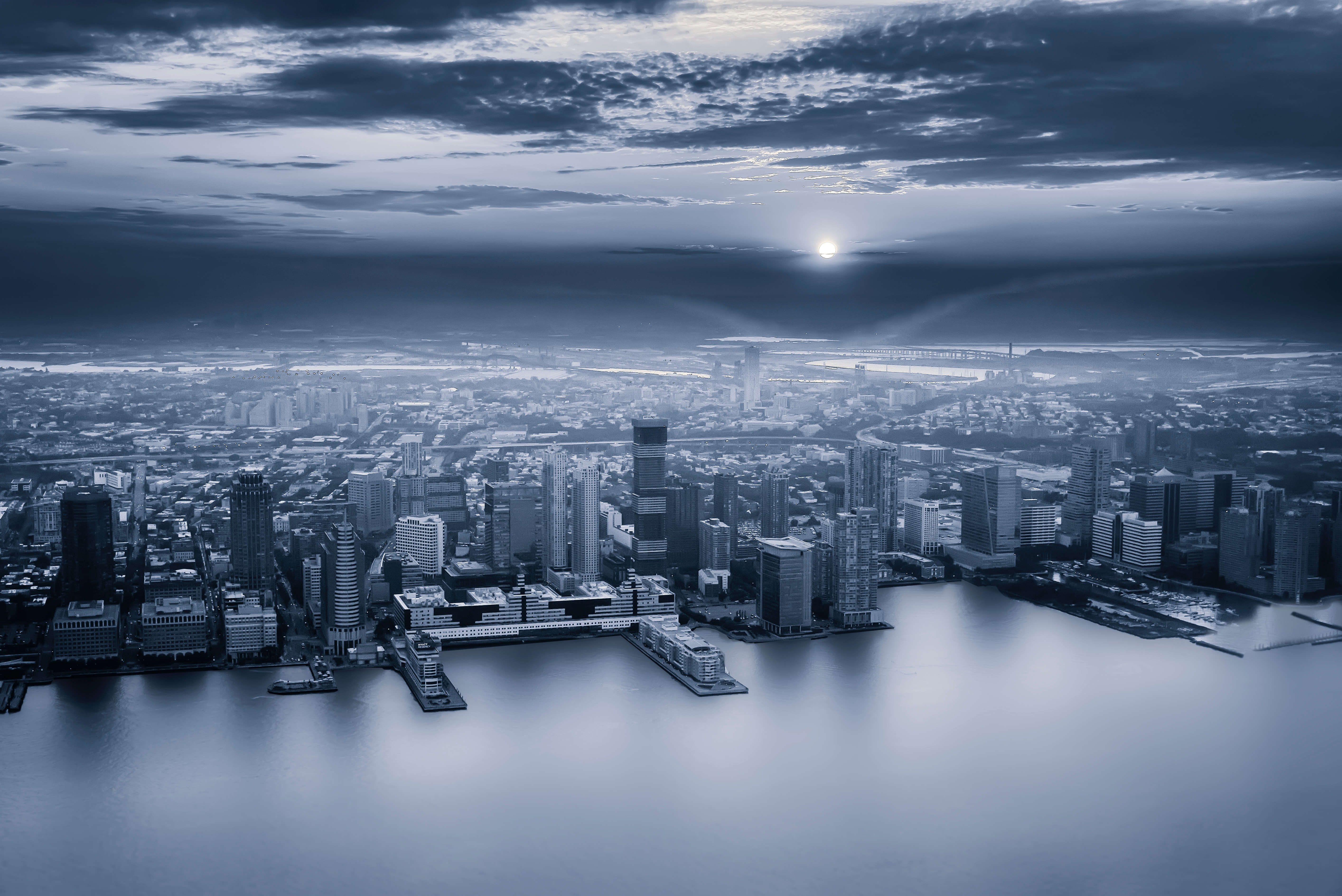Free download wallpaper Cities, Sky, Shore, Bank, City, View From Above, Grey on your PC desktop
