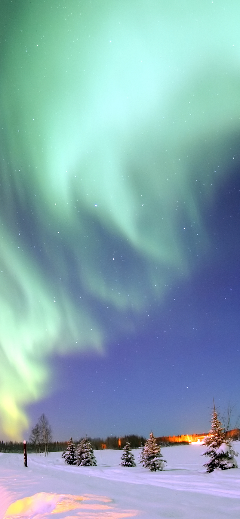 Download mobile wallpaper Sky, Stars, Snow, Light, Earth, Aurora Borealis for free.