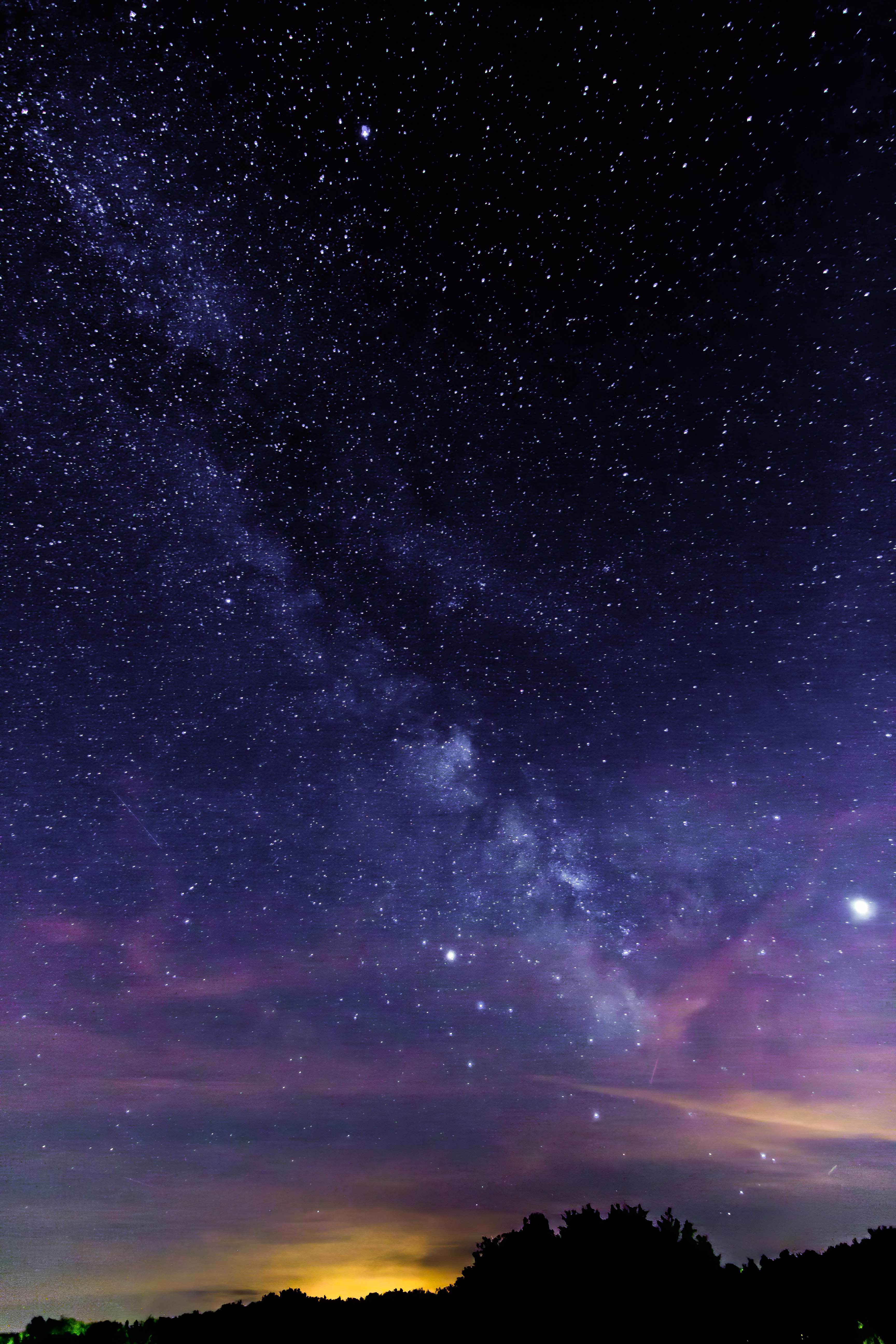 Download mobile wallpaper Stars, Trees, Starry Sky, Nebula, Silhouette, Nature for free.