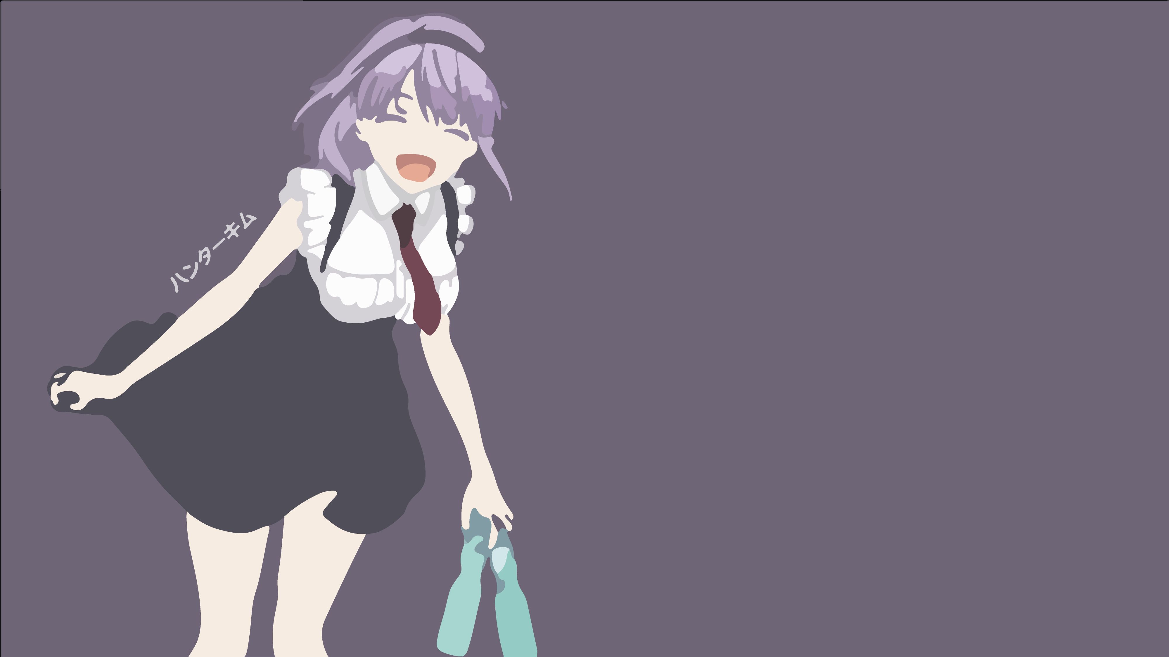 anime, dagashi kashi, bottle, headband, minimalist, purple hair, shidare hotaru, skirt, smile, tie
