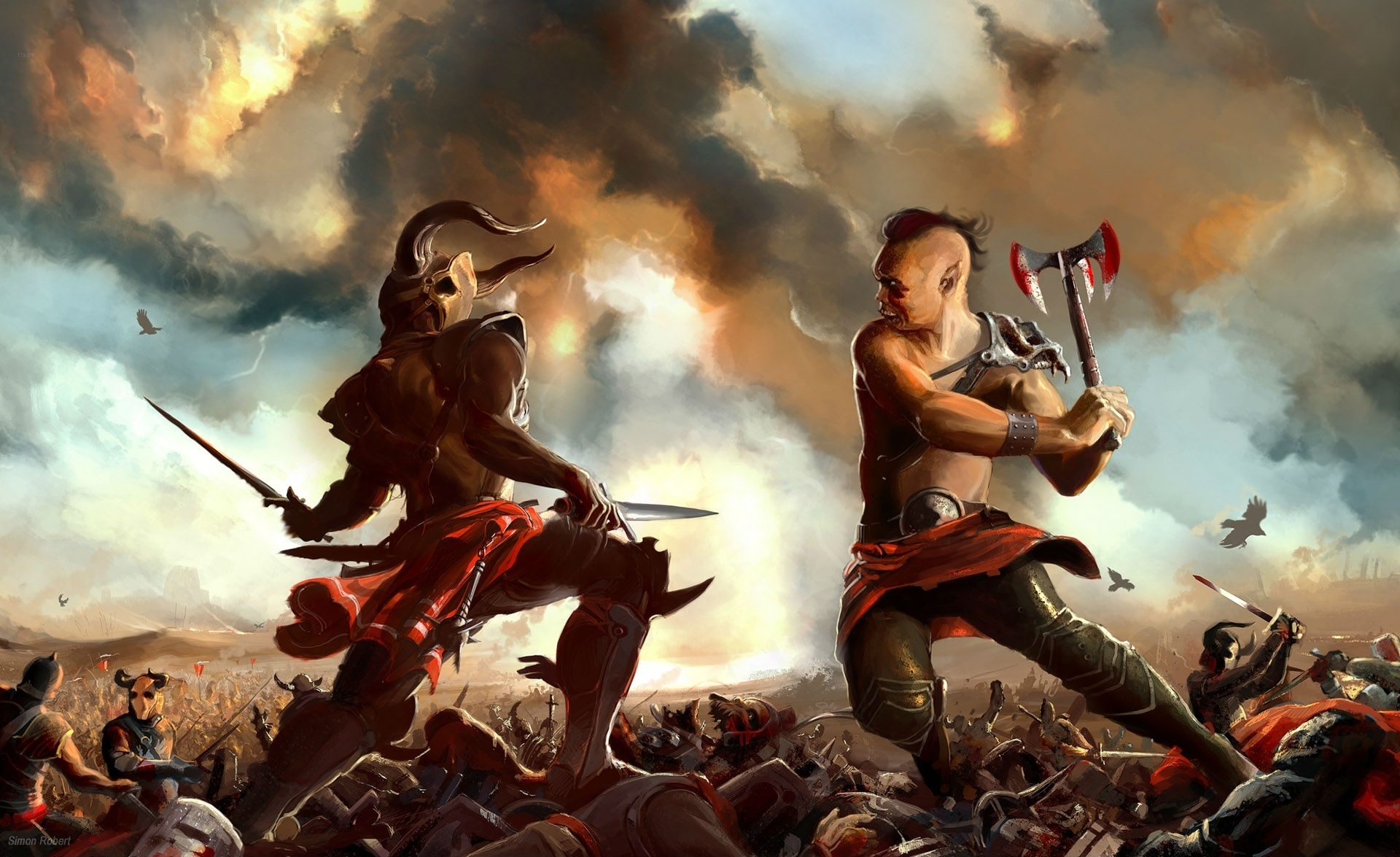 Download mobile wallpaper Fantasy, Battle, Warrior, Blood, Weapon, Dark for free.