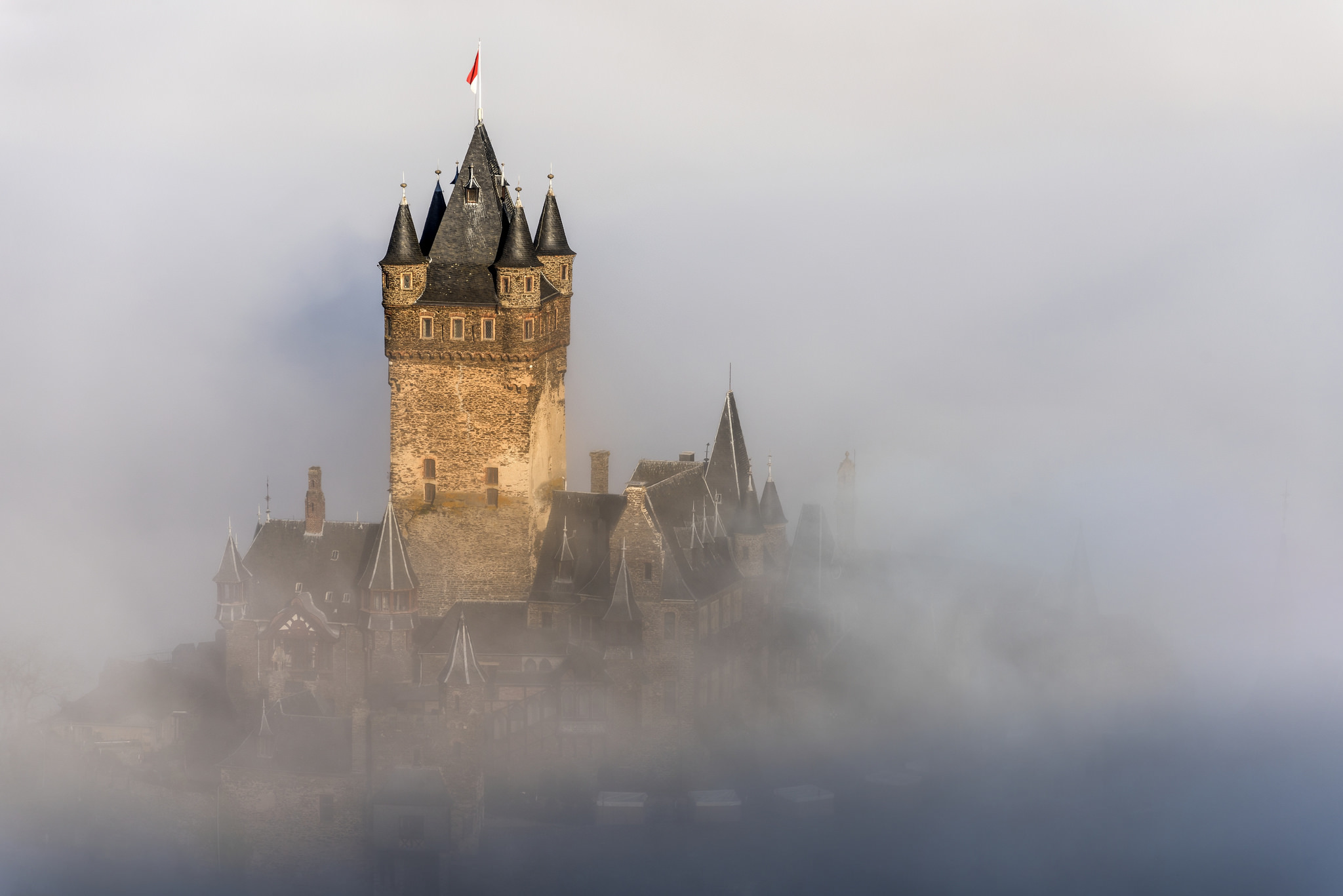 man made, cochem castle, castle, fog, germany, castles