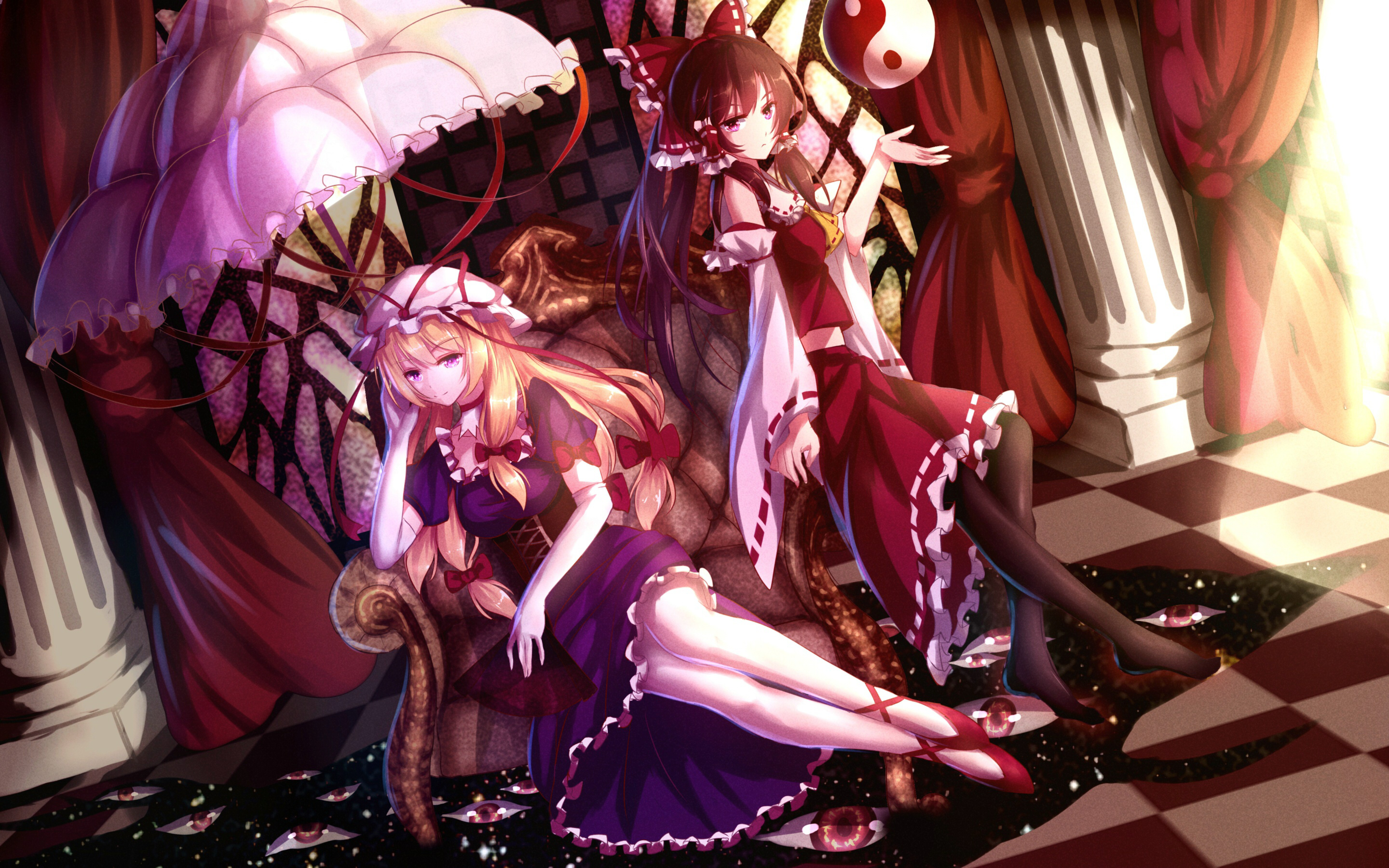 Download mobile wallpaper Anime, Touhou, Reimu Hakurei, Yukari Yakumo for free.