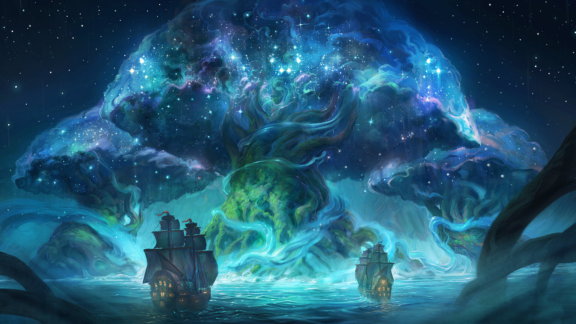 Free download wallpaper Fantasy, Tree, Ship on your PC desktop