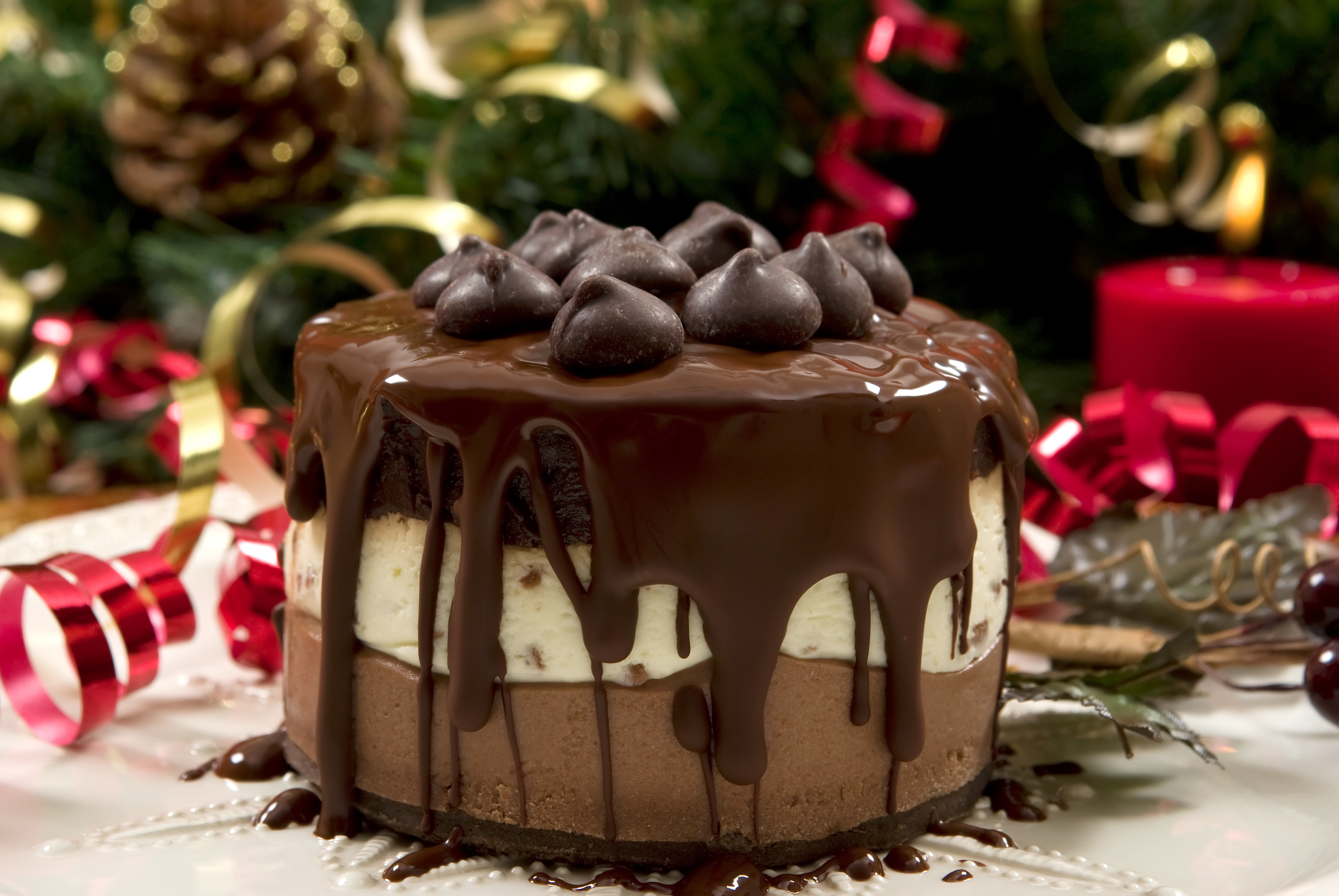 無料モバイル壁紙チョコレート, クリスマス, キャンドル, ケーキ, 食べ物をダウンロードします。