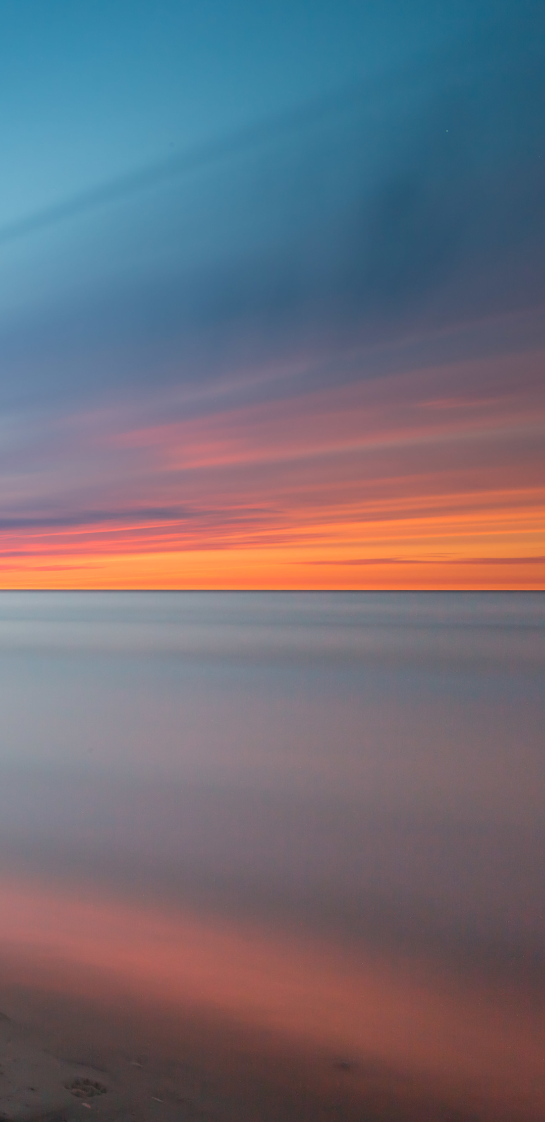 Download mobile wallpaper Nature, Sunset, Sky, Sand, Horizon, Ocean, Earth for free.