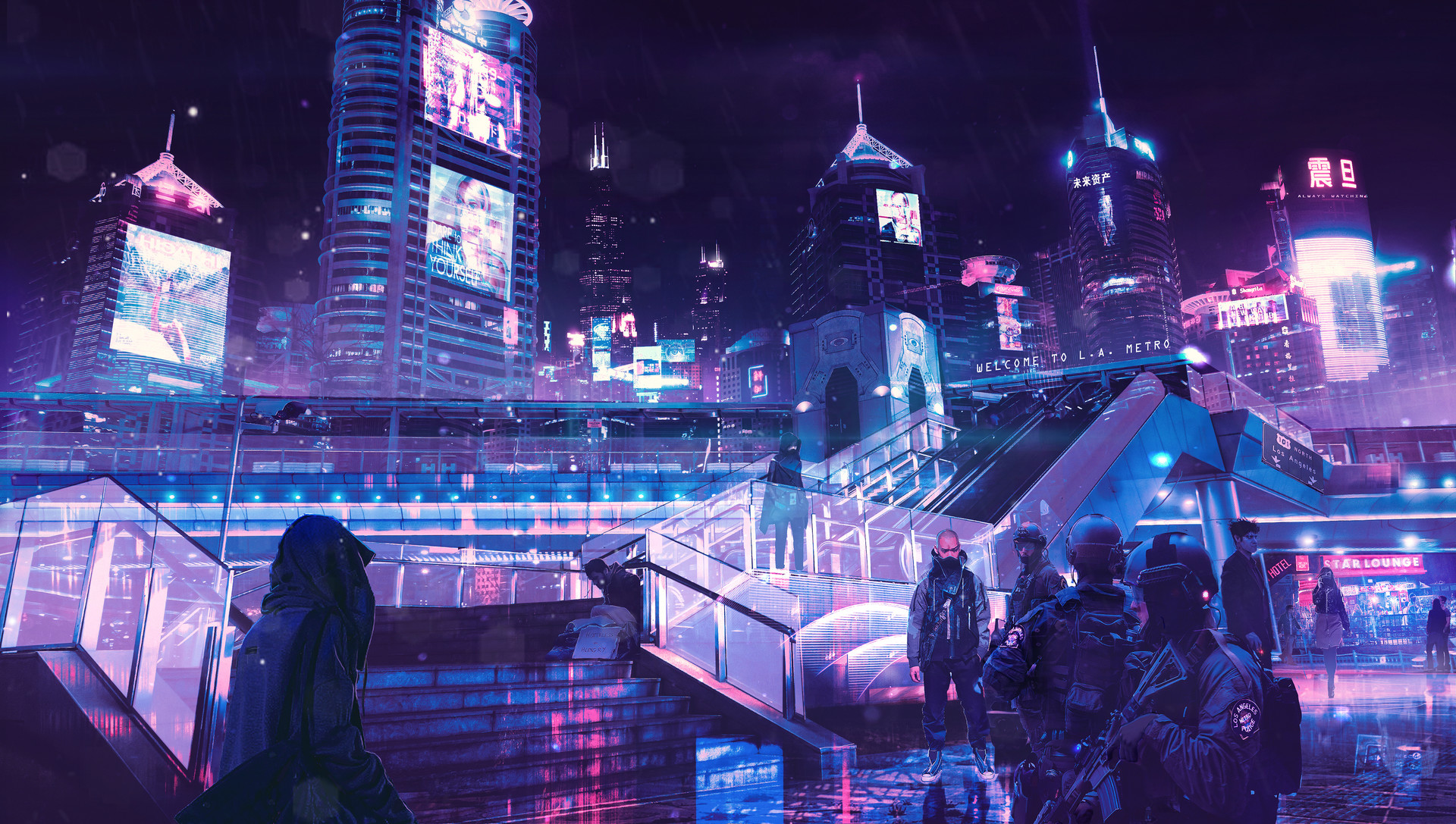 871389 télécharger l'image paysage urbain cyberpunk, science fiction, ville, bâtiment, nuit, les gens - fonds d'écran et économiseurs d'écran gratuits