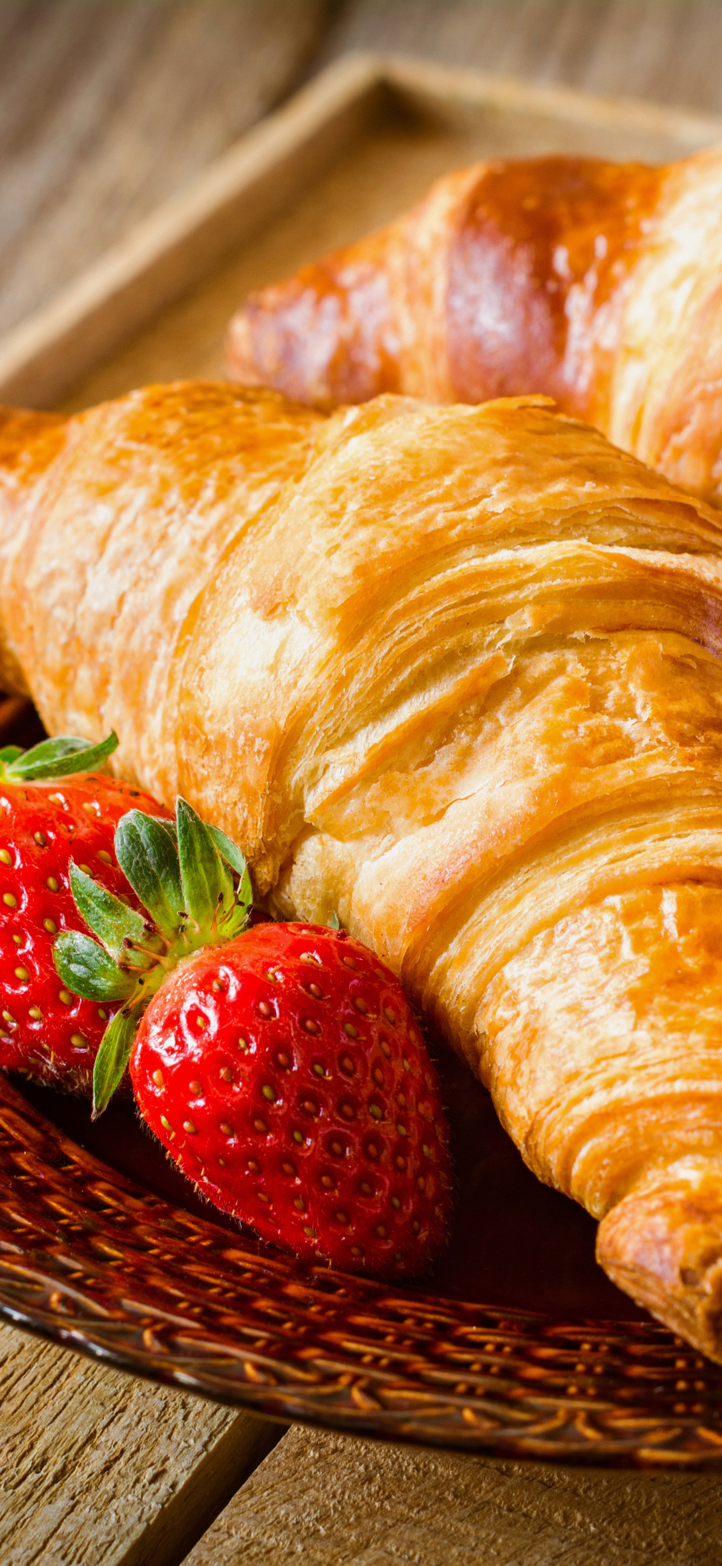 Download mobile wallpaper Food, Strawberry, Breakfast, Croissant, Viennoiserie for free.
