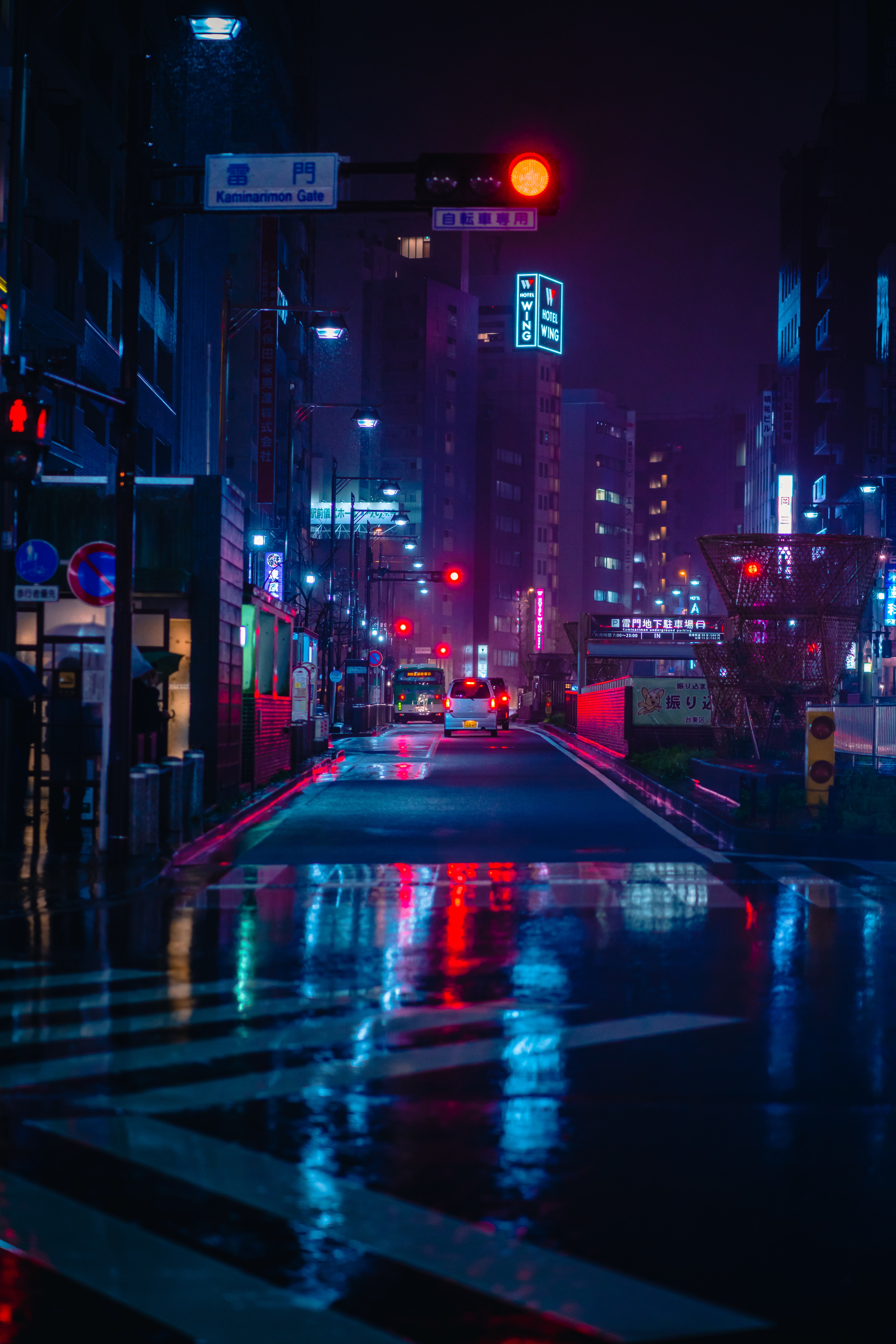 auto, night city, neon, cities, street, road