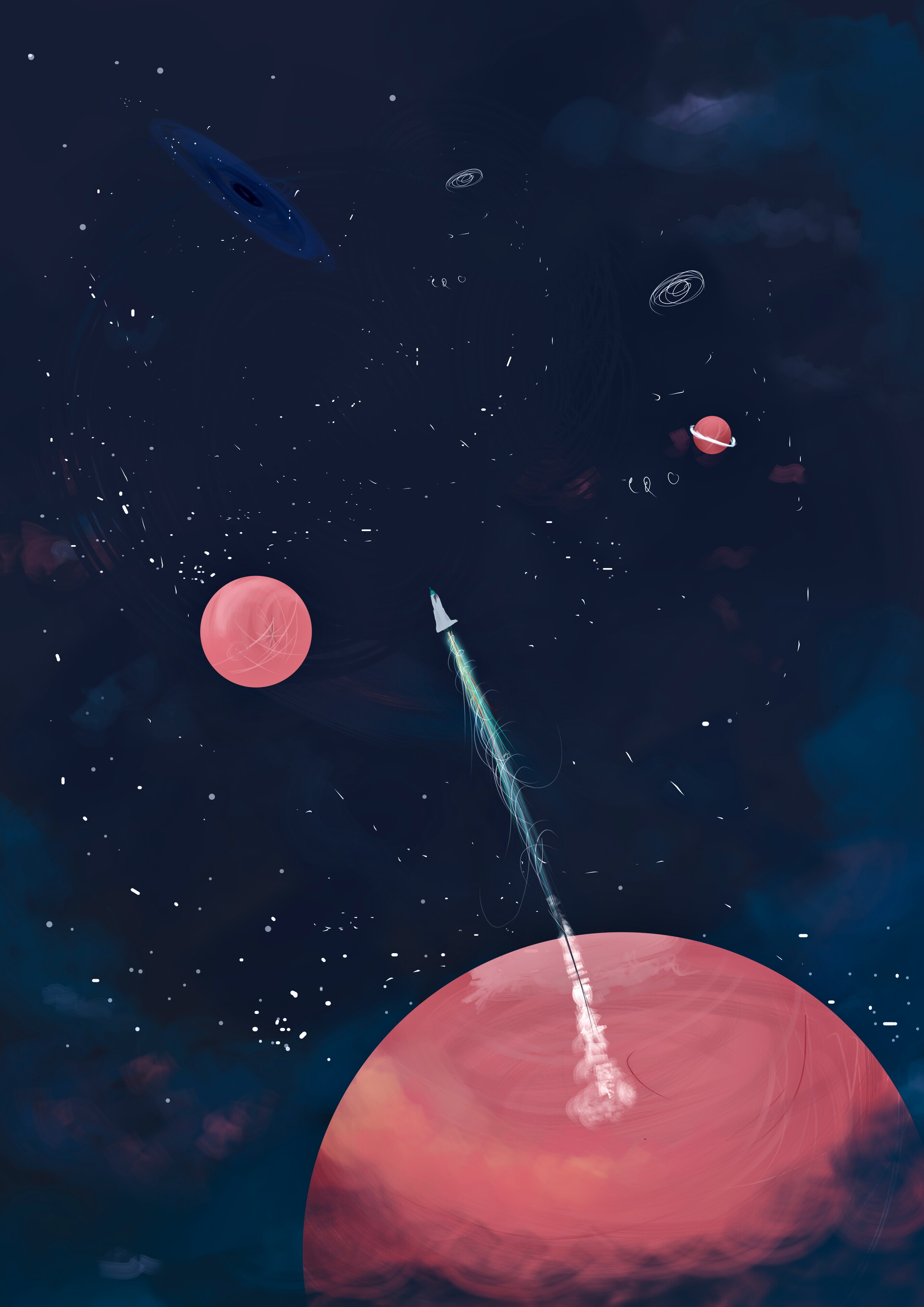 147330 скачать обои ракета, планеты, звезды, арт, космос - заставки и картинки бесплатно