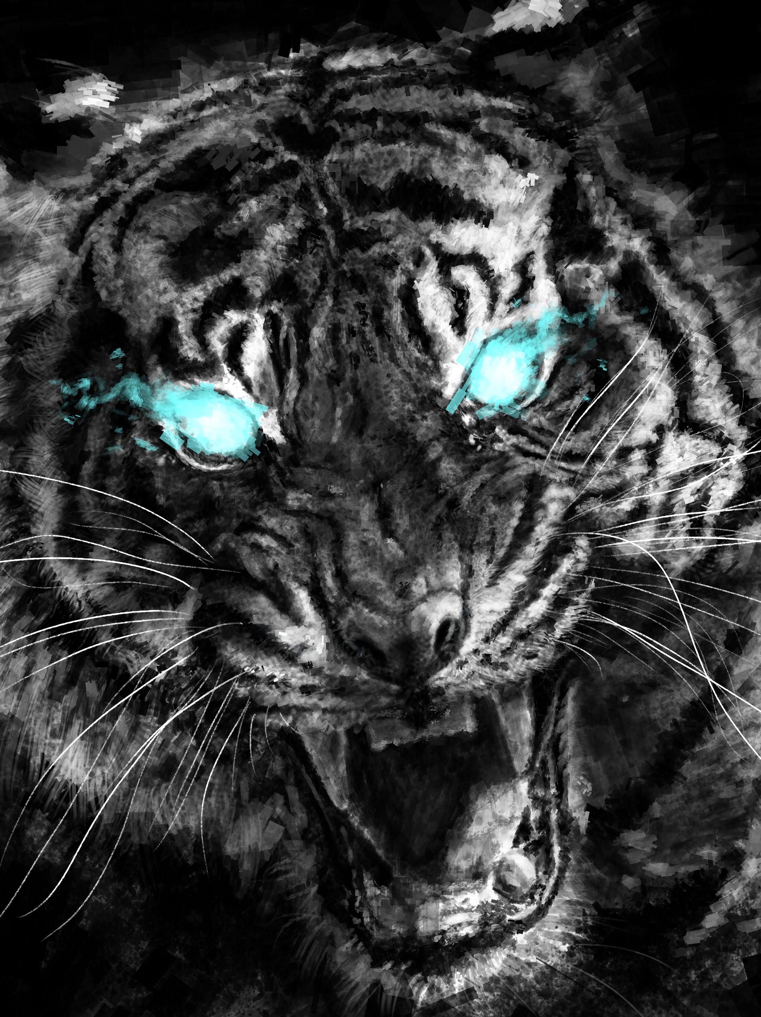 Download mobile wallpaper Tiger, Anger, Predator, Grin, Eyes, Art for free.