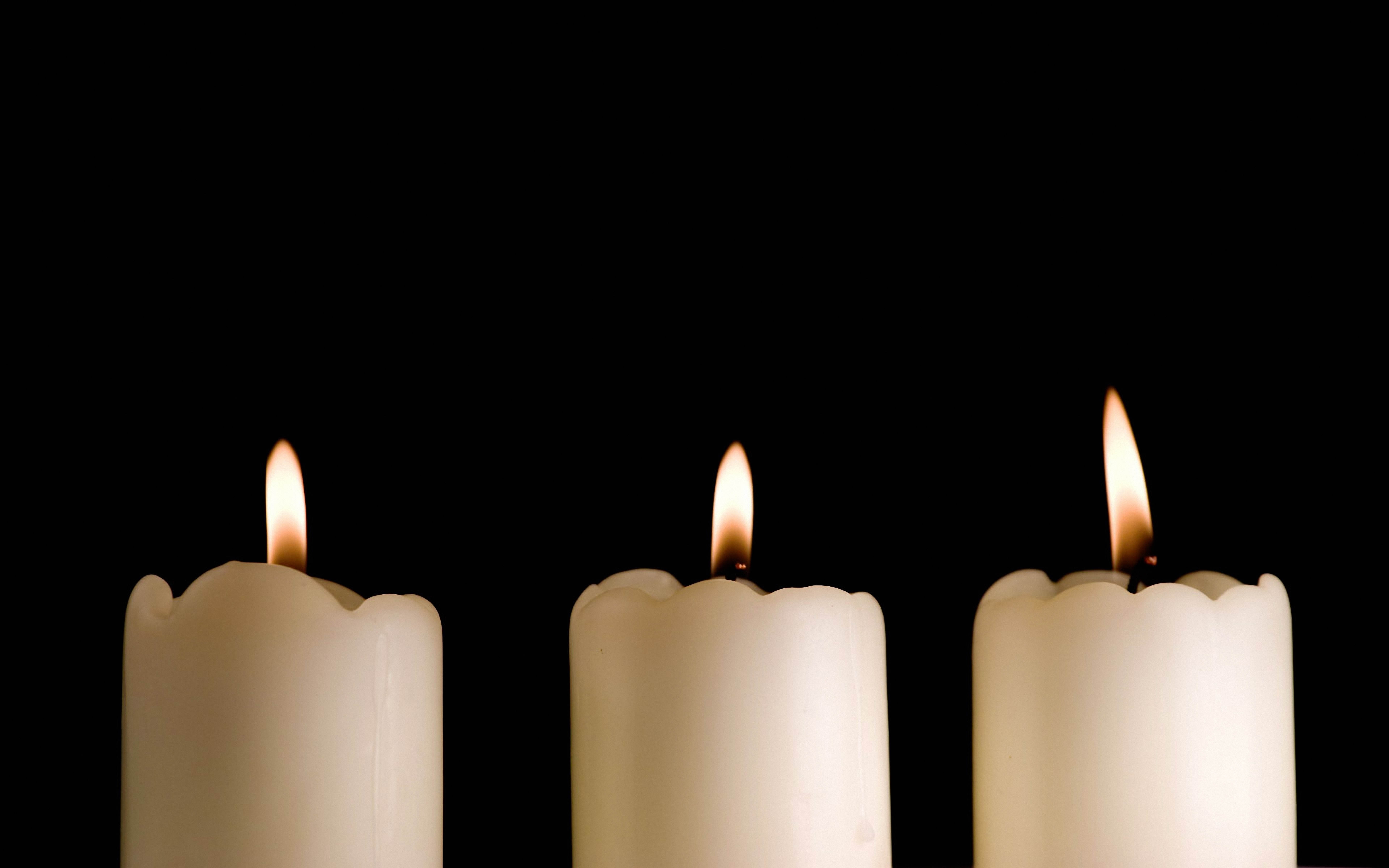Download mobile wallpaper Candles, Lights, Three, Dark, Black Background for free.