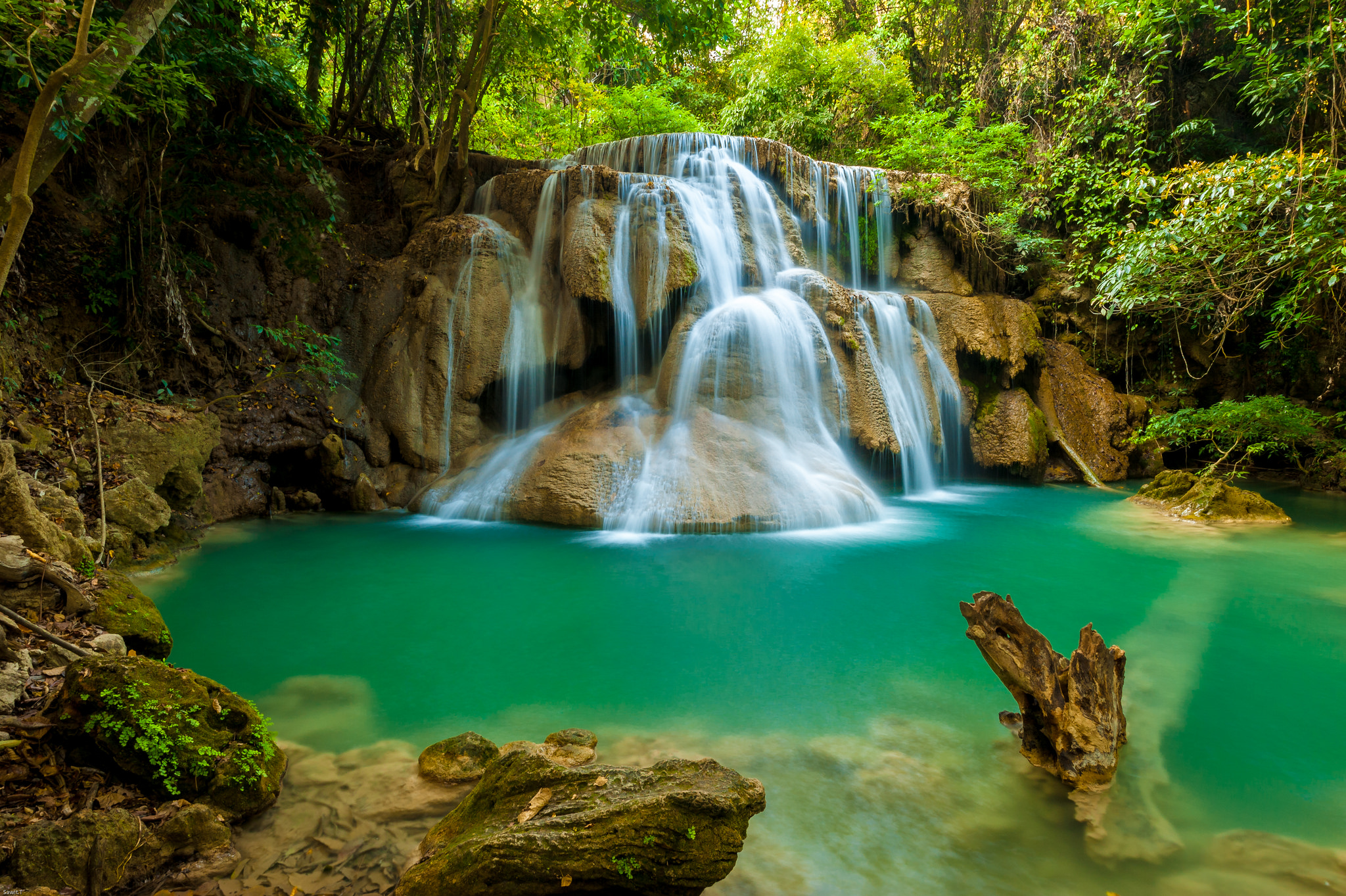 Download mobile wallpaper Waterfalls, Waterfall, Forest, Earth, Thailand for free.