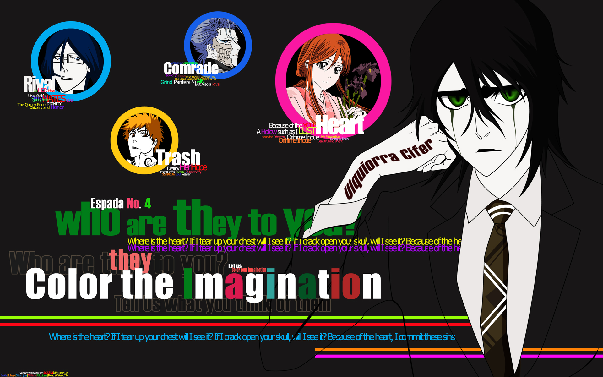 Laden Sie das Bleach, Animes, Ichigo Kurosaki, Orihime Inoue, Uryu Ishida, Ulquiorra Cifer, Grimmjow Jaegerjaquez-Bild kostenlos auf Ihren PC-Desktop herunter