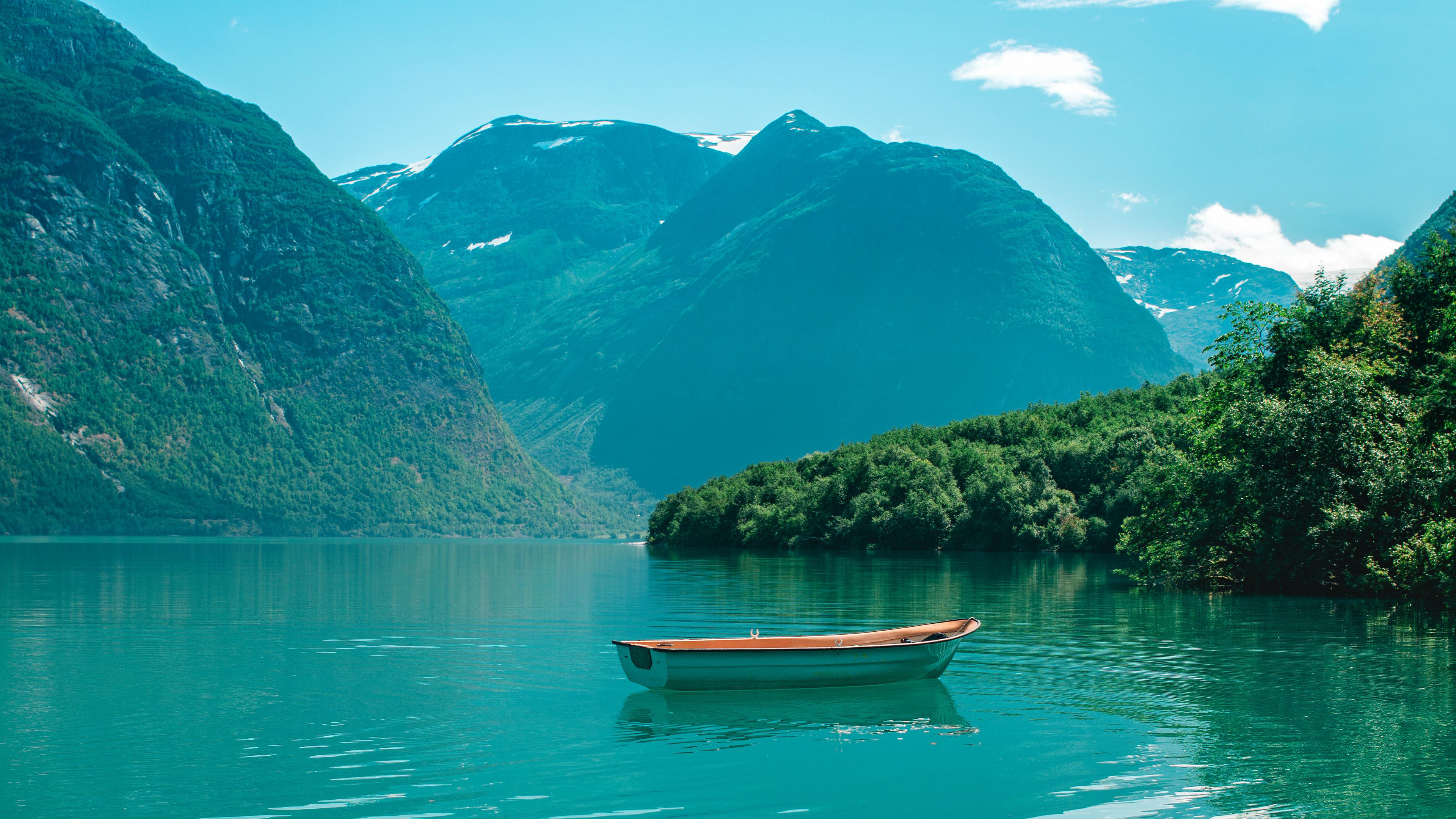 Free download wallpaper Landscape, Mountain, Lake, Boat, Vehicles on your PC desktop