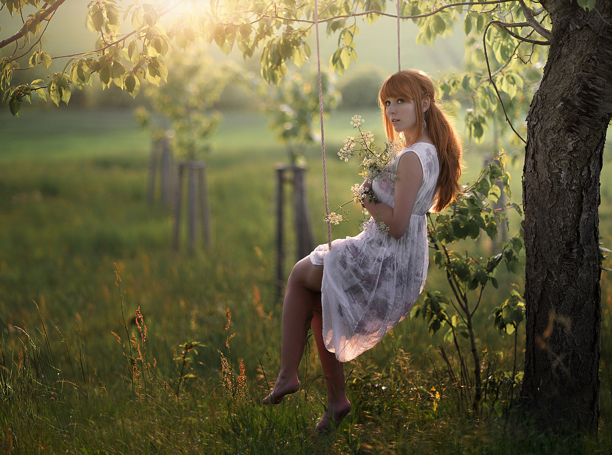 Download mobile wallpaper Redhead, Dress, Sunny, Model, Women for free.