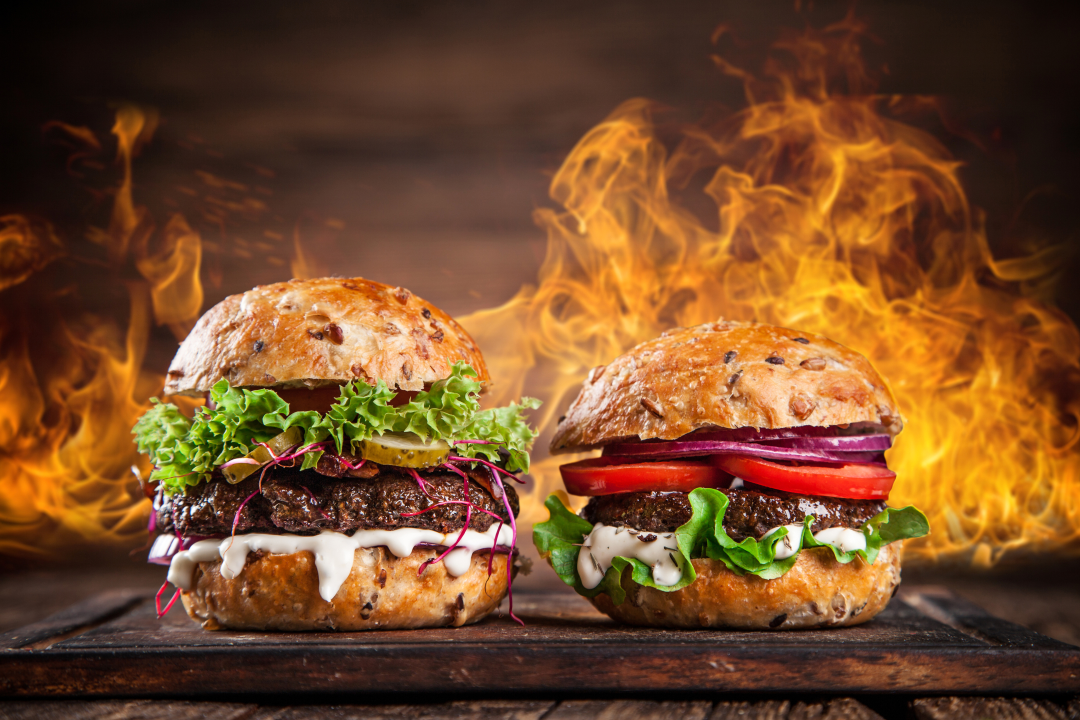 Free download wallpaper Food, Flame, Burger on your PC desktop