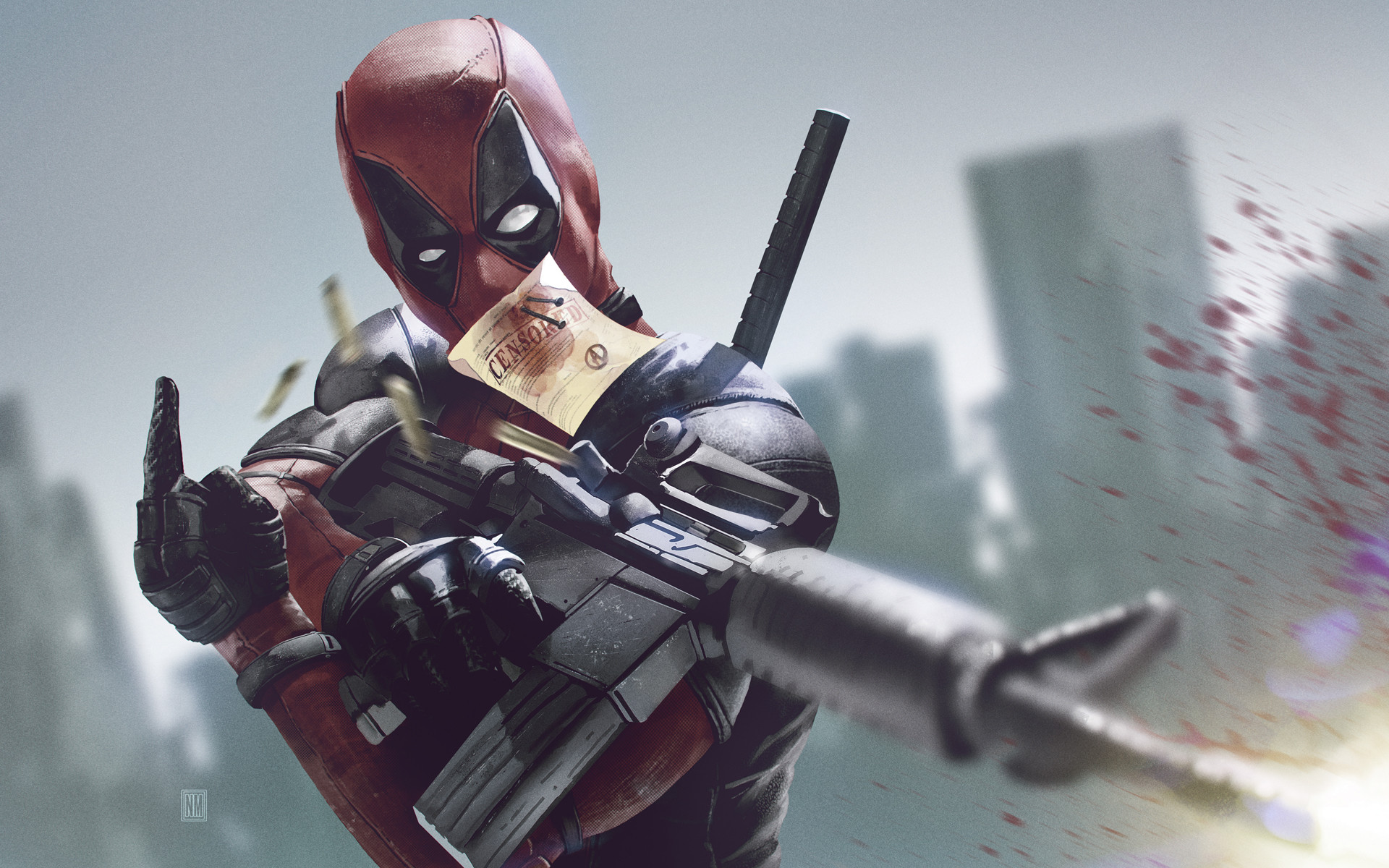 Download mobile wallpaper Weapon, Blood, Deadpool, Gun, Movie for free.