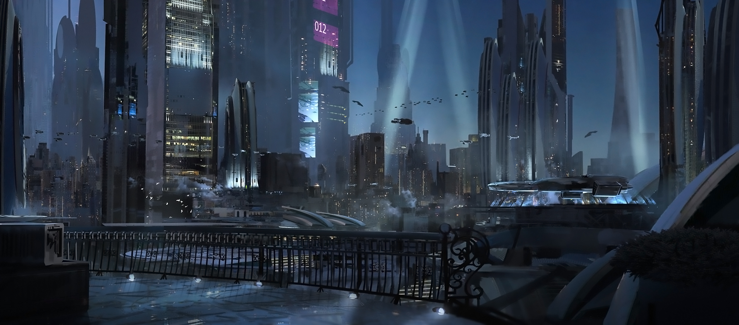Laden Sie das Gebäude, Science Fiction, Nacht, Großstadt, Cyberpunk Stadtbild-Bild kostenlos auf Ihren PC-Desktop herunter