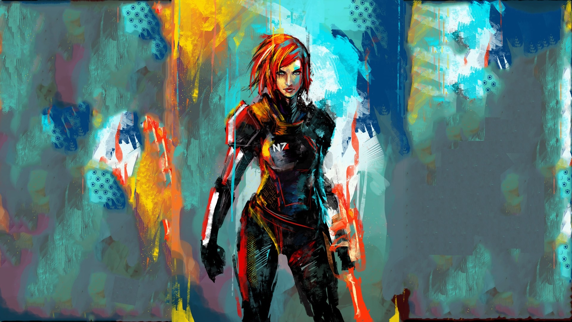 commander shepard, mass effect, video game, colors