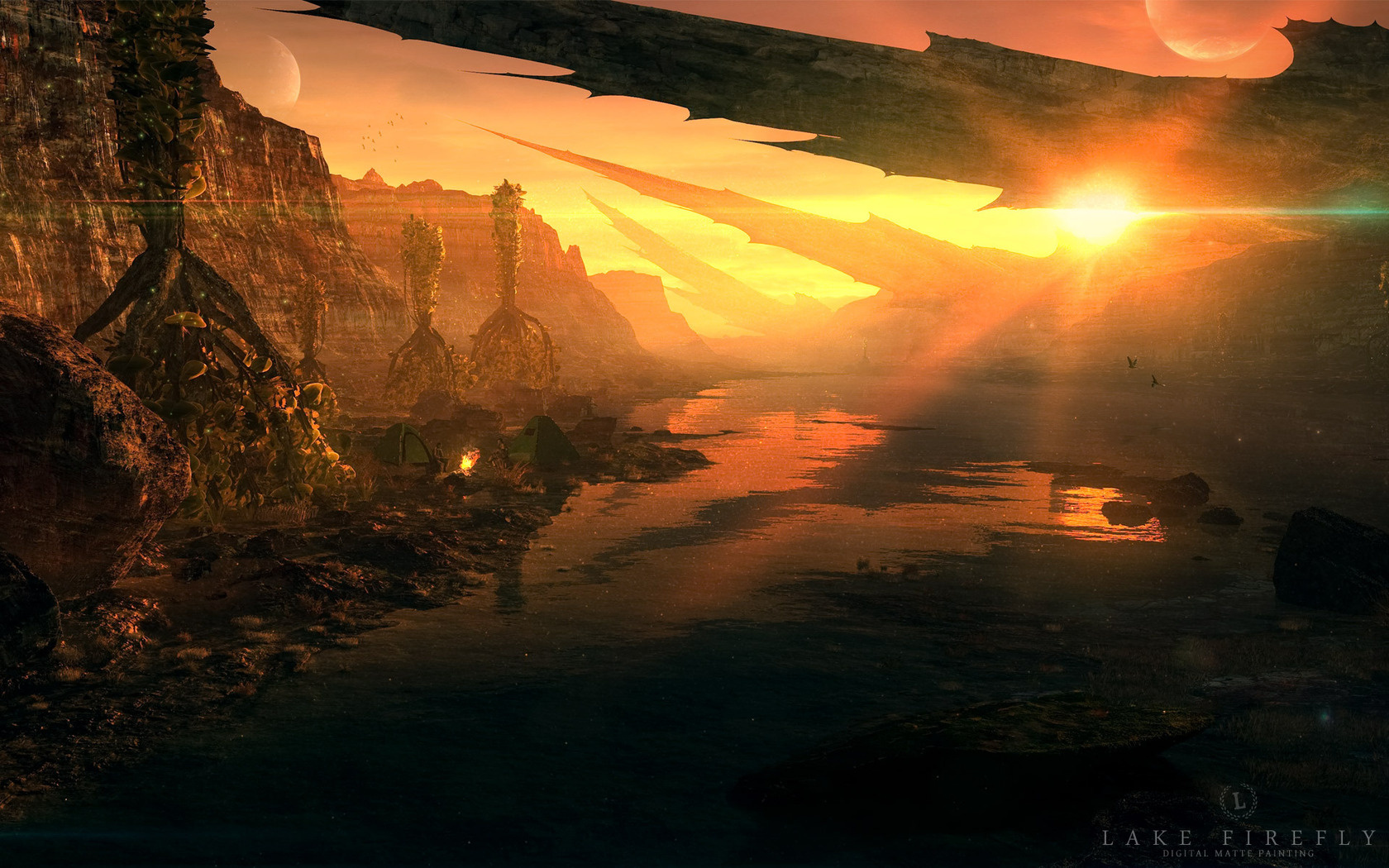 Free download wallpaper Landscape, Fantasy, Sunset on your PC desktop