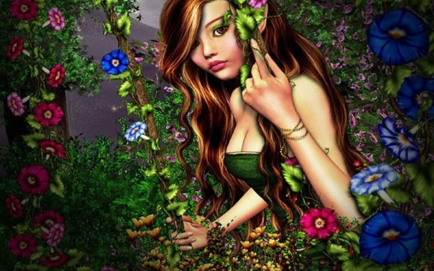 Download mobile wallpaper Fantasy, Flower, Swing, Elf, Women for free.