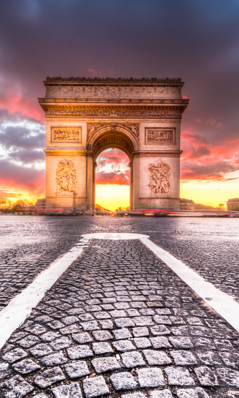 Handy-Wallpaper Paris, Frankreich, Monument, Sonnenuntergang, Monumente, Triumphbogen, Menschengemacht kostenlos herunterladen.