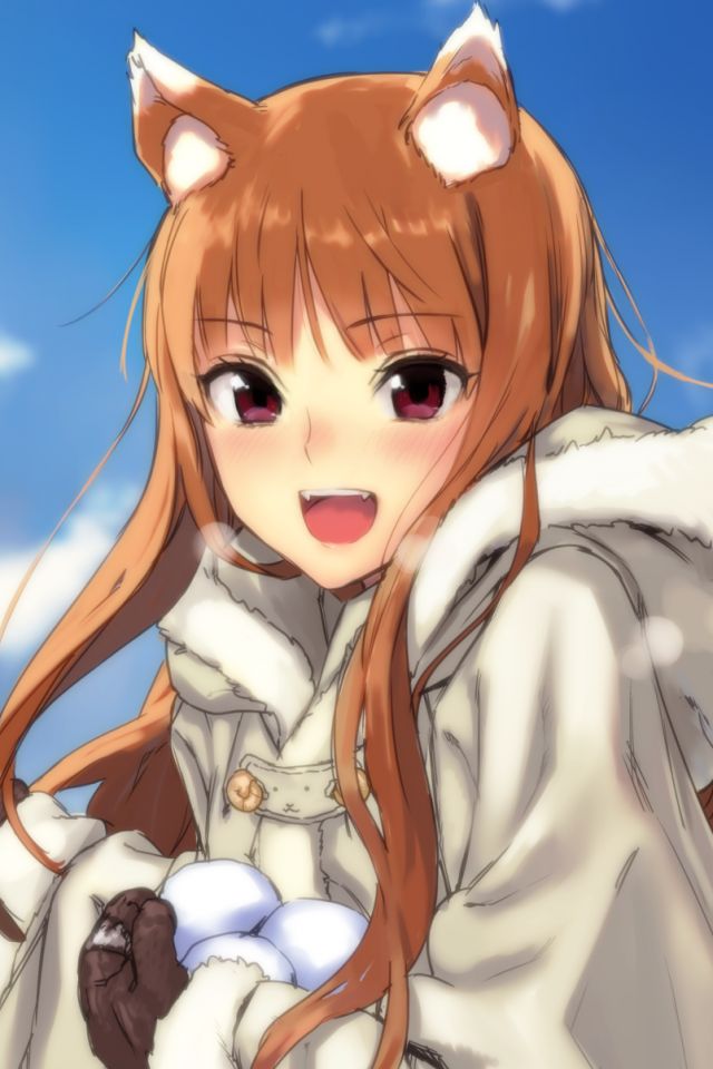Download mobile wallpaper Anime, Snow, Glove, Brown Eyes, Long Hair, Brown Hair, Holo (Spice & Wolf), Animal Ears, Spice And Wolf for free.