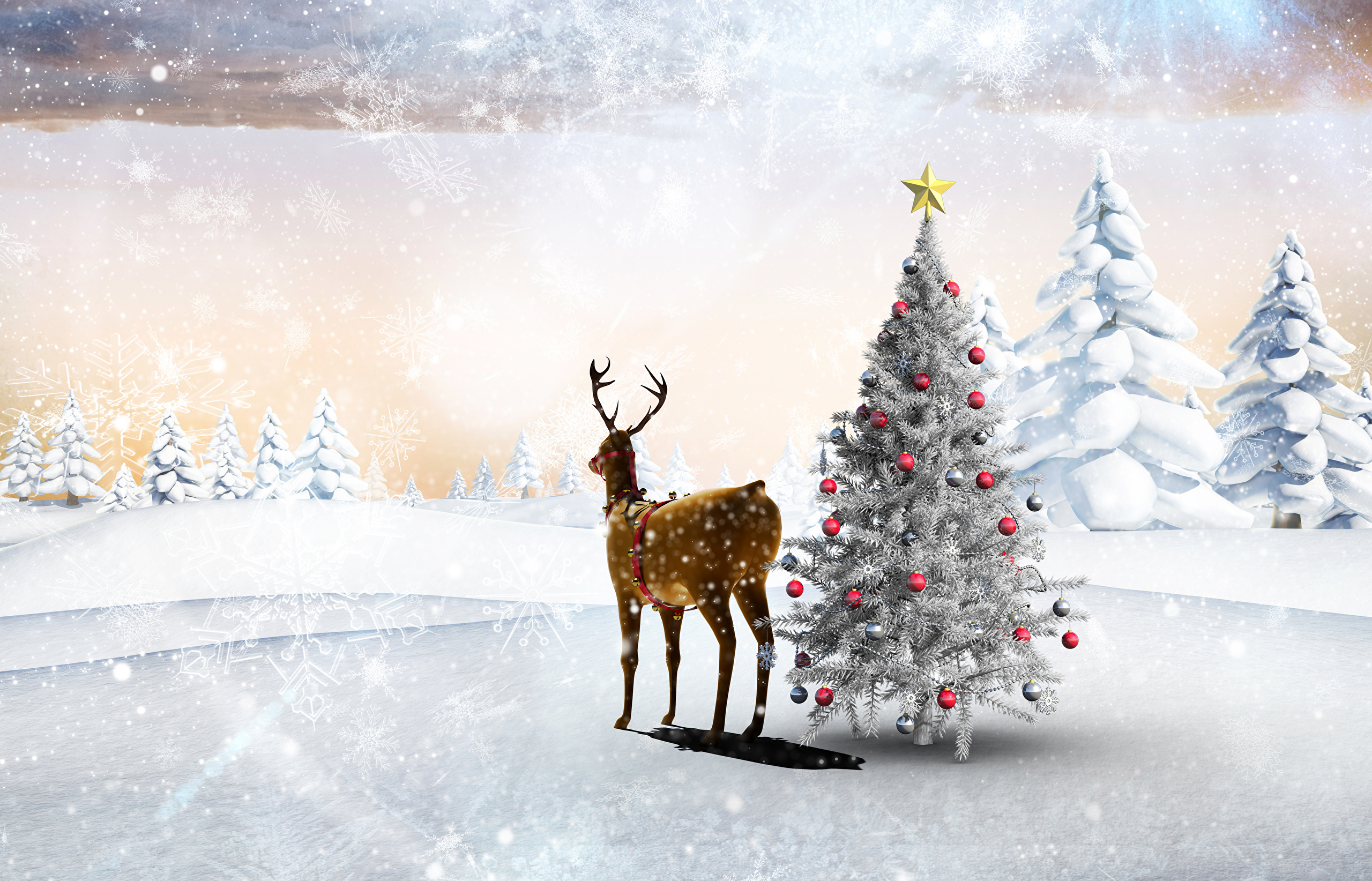 Laden Sie das Feiertage, Winter, Weihnachten, Weihnachtsbaum, Rentier-Bild kostenlos auf Ihren PC-Desktop herunter
