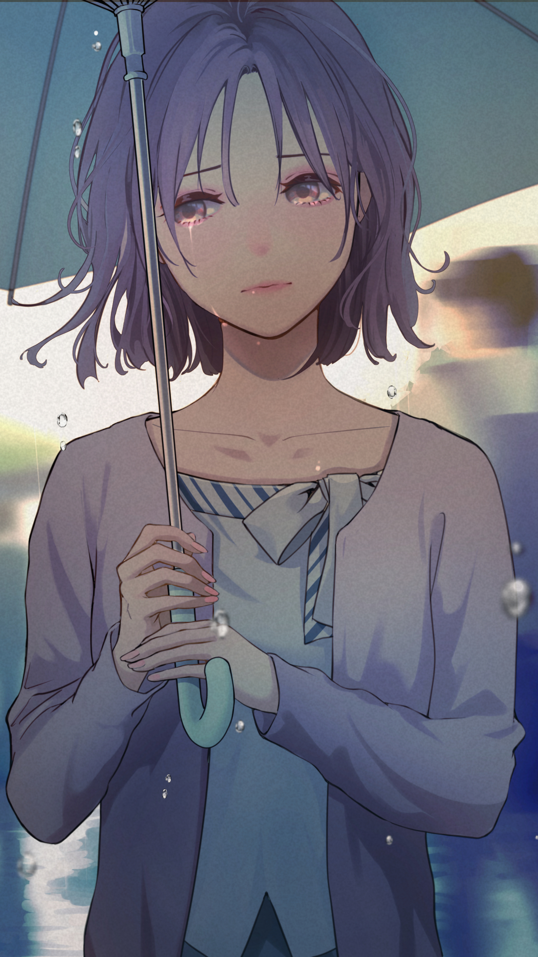 Download mobile wallpaper Anime, Sad, Umbrella, Original, Short Hair for free.