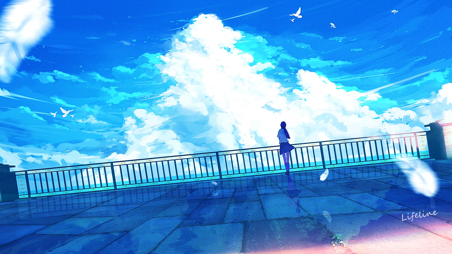 Скачать обои бесплатно Аниме, Небо, Облака, Оригинал картинка на рабочий стол ПК