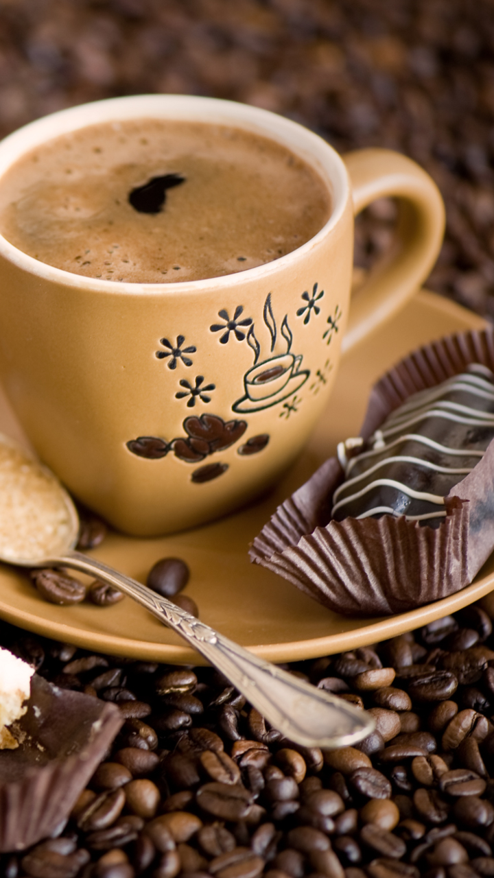 Download mobile wallpaper Food, Coffee, Cup, Coffee Beans, Sweets, Pastry, Éclair for free.