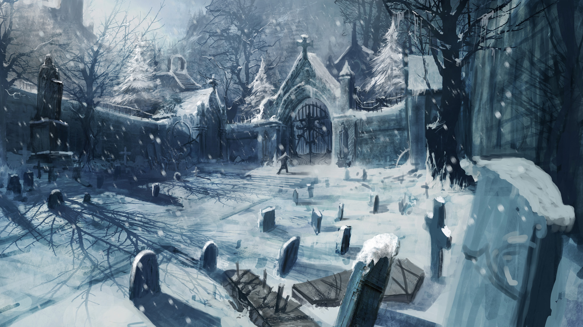 video game, castlevania: lords of shadow, cemetery, winter, castlevania