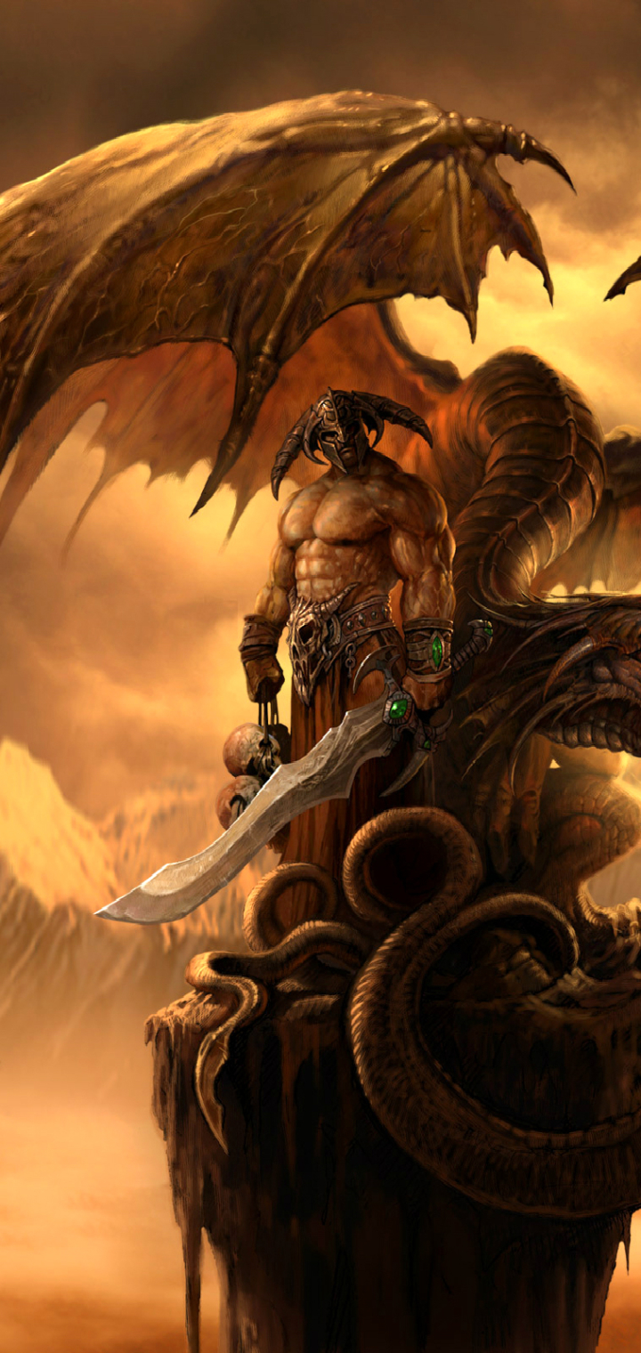 Download mobile wallpaper Fantasy, Dragon, Warrior, Sword for free.