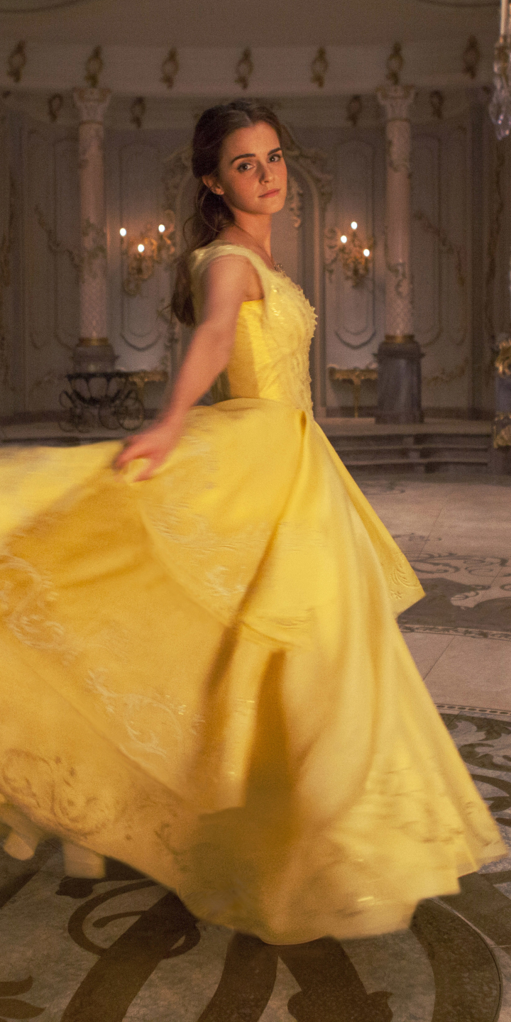 Handy-Wallpaper Emma Watson, Gelbes Kleid, Filme, Belle (Die Schöne Und Das Biest), Die Schöne Und Das Biest (2017), Ballsaal kostenlos herunterladen.