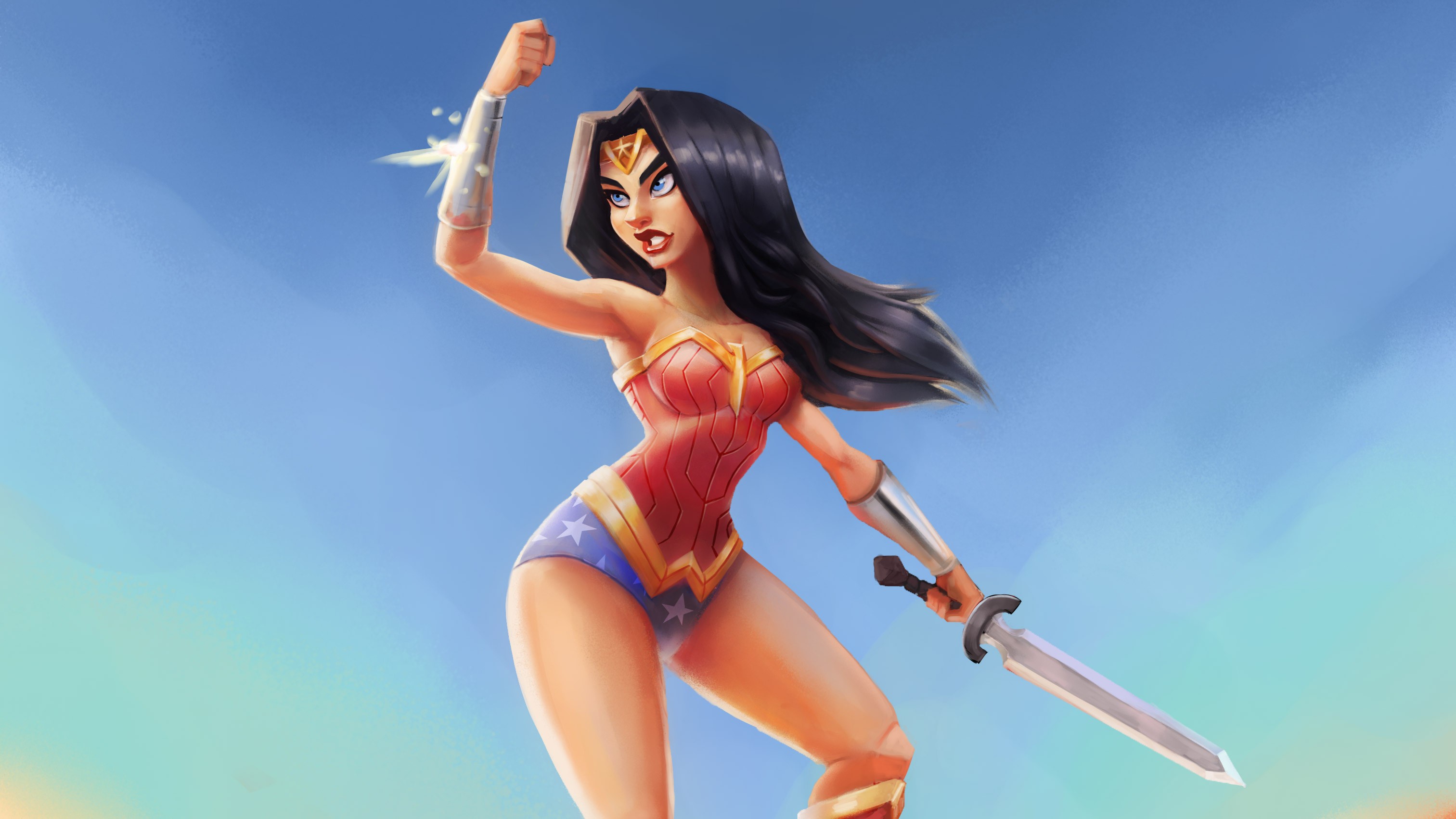 Download mobile wallpaper Sword, Blue Eyes, Comics, Black Hair, Dc Comics, Woman Warrior, Wonder Woman for free.