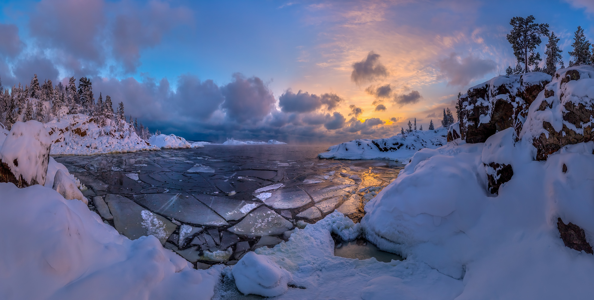 PCデスクトップに冬, 日没, 氷, 雪, 湖, 山, 地球画像を無料でダウンロード