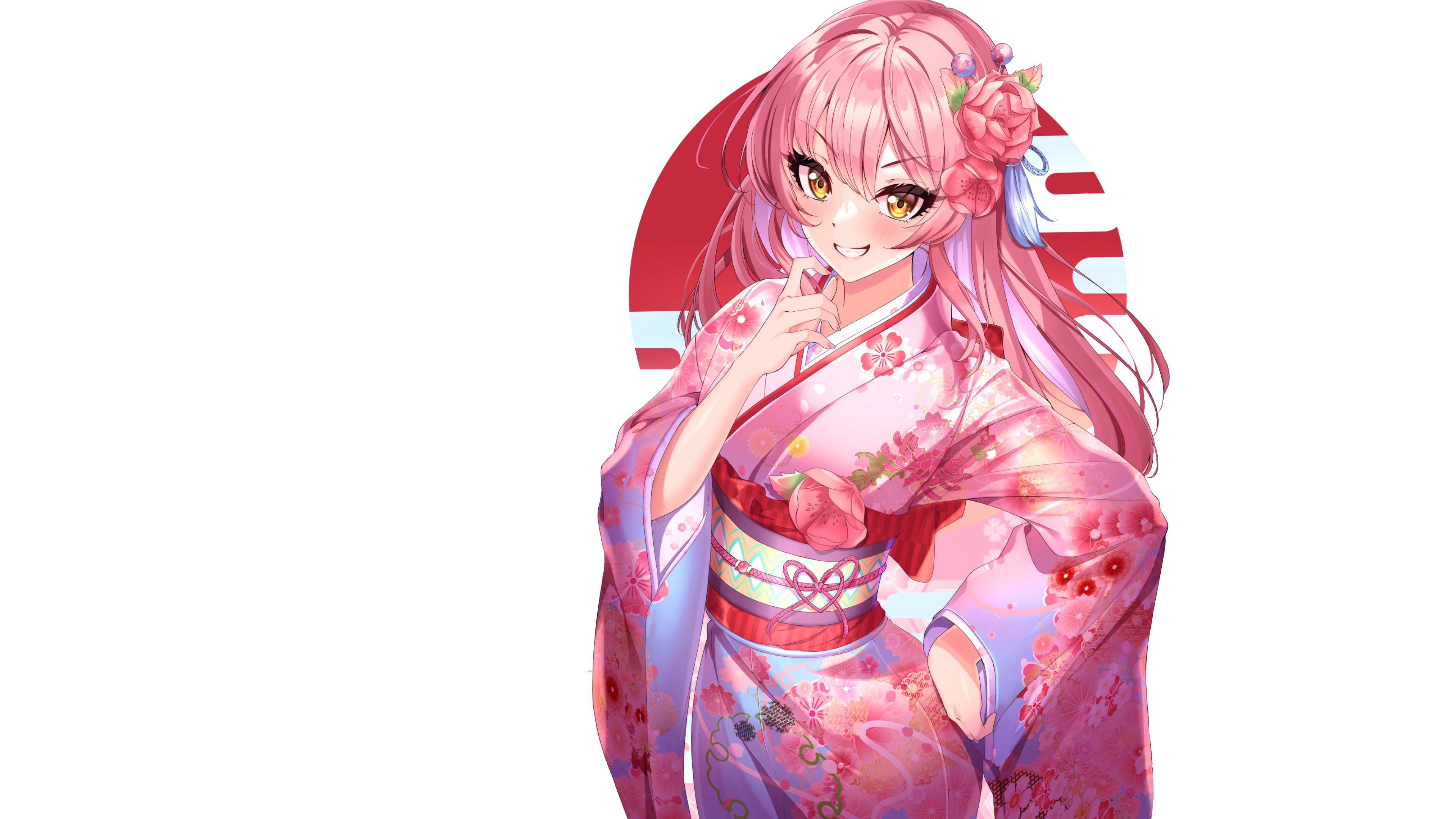 Free download wallpaper Anime, Girl, Kimono, Pink Hair on your PC desktop