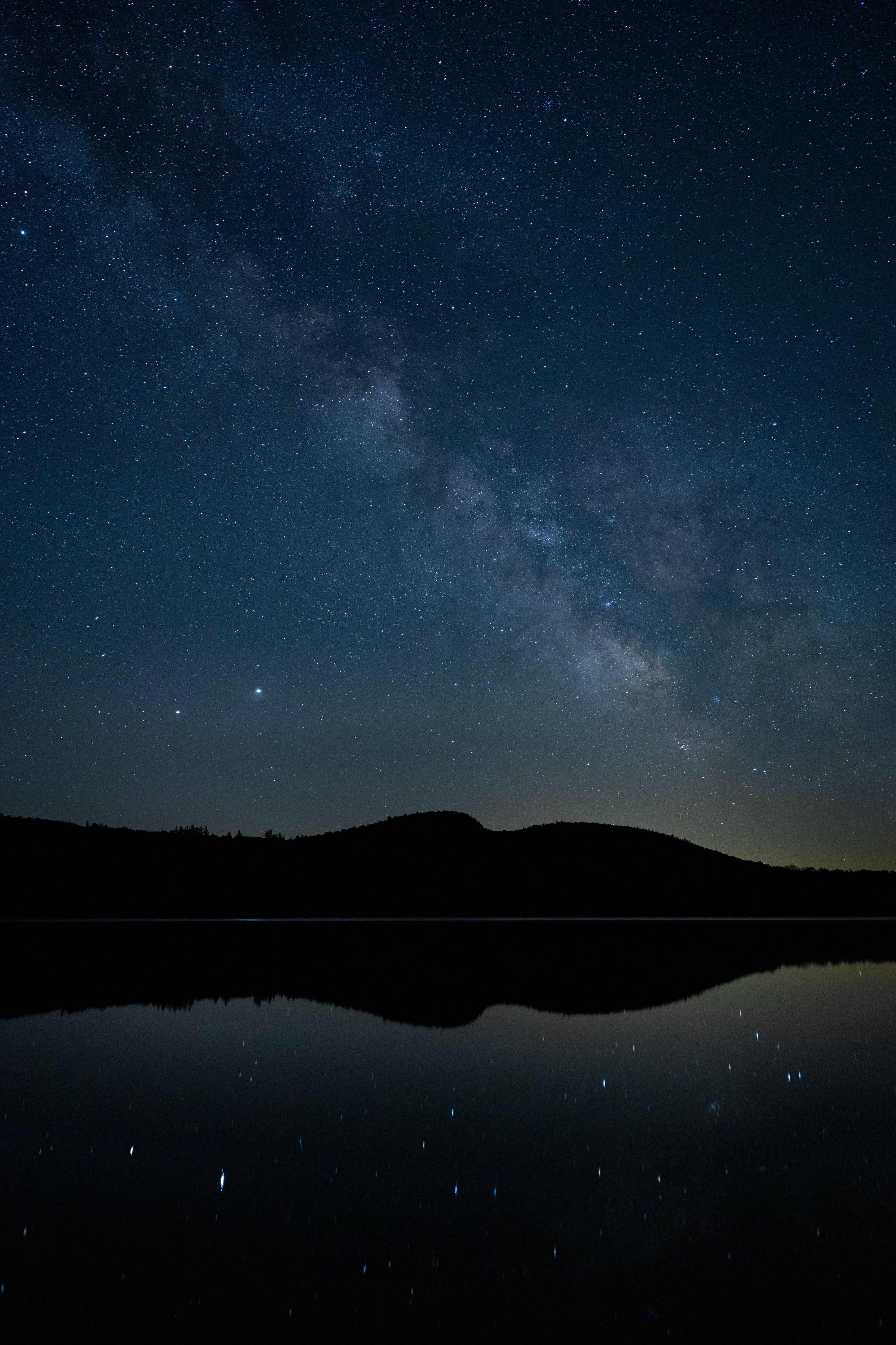 starry sky, nature, night, reflection, hills, nebula Full HD