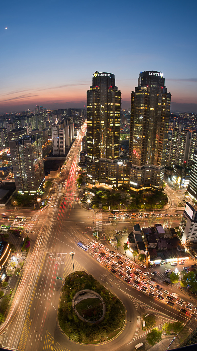 Download mobile wallpaper Cities, Night, City, Skyscraper, Building, Seoul, South Korea, Man Made, Time Lapse for free.
