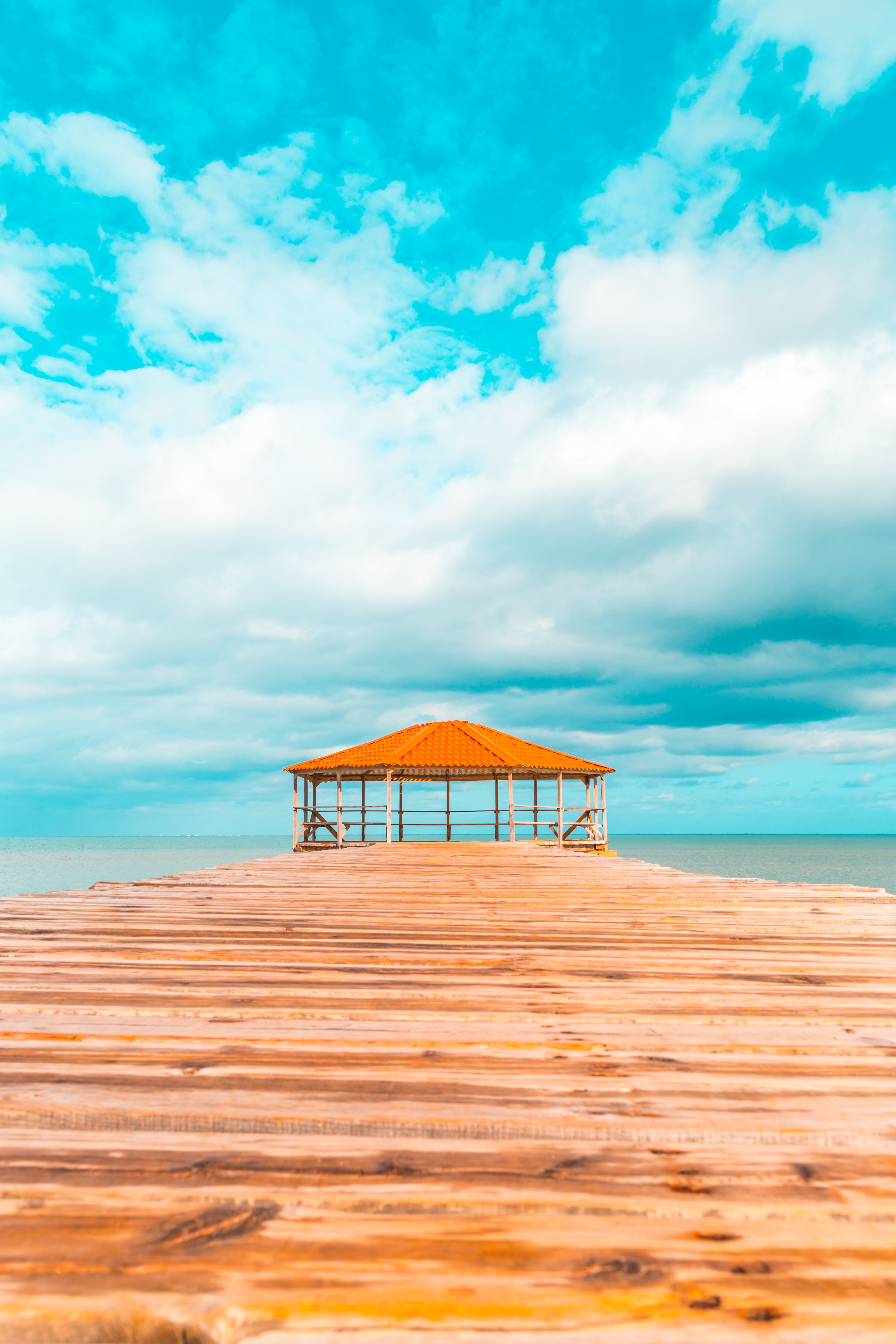 relaxation, rest, pier, nature, clouds, ocean, tropics, alcove, bower