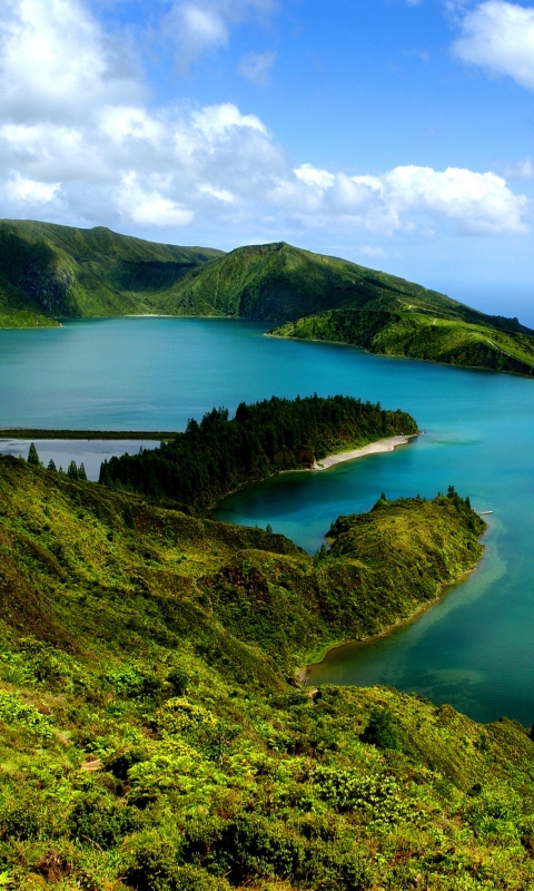 Download mobile wallpaper Landscape, Nature, Grass, Lakes, Lake, Earth, Portugal, Azores for free.