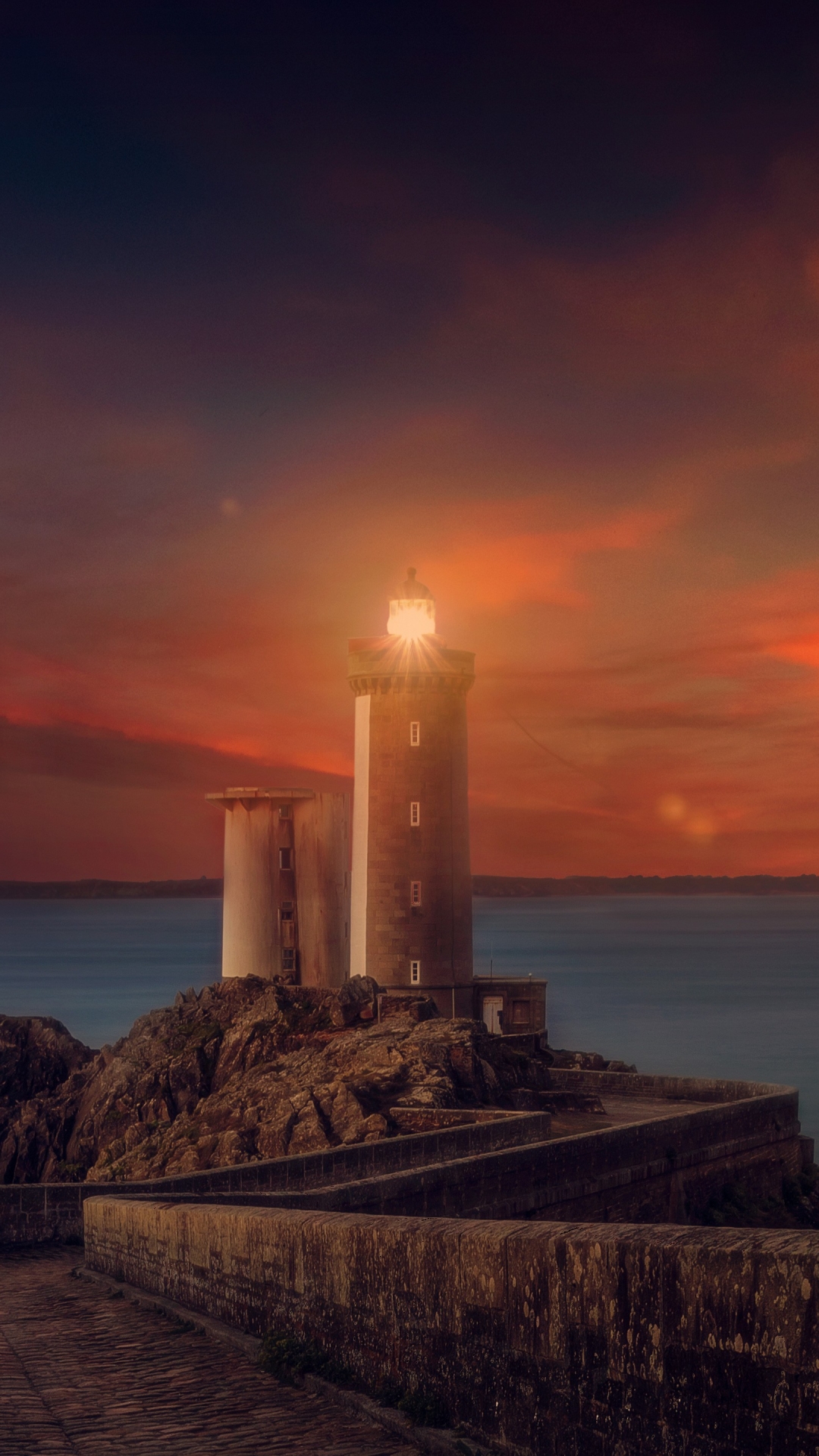 Handy-Wallpaper Leuchtturm, Himmel, Sonnenuntergang, Menschengemacht, Orange Farbe) kostenlos herunterladen.
