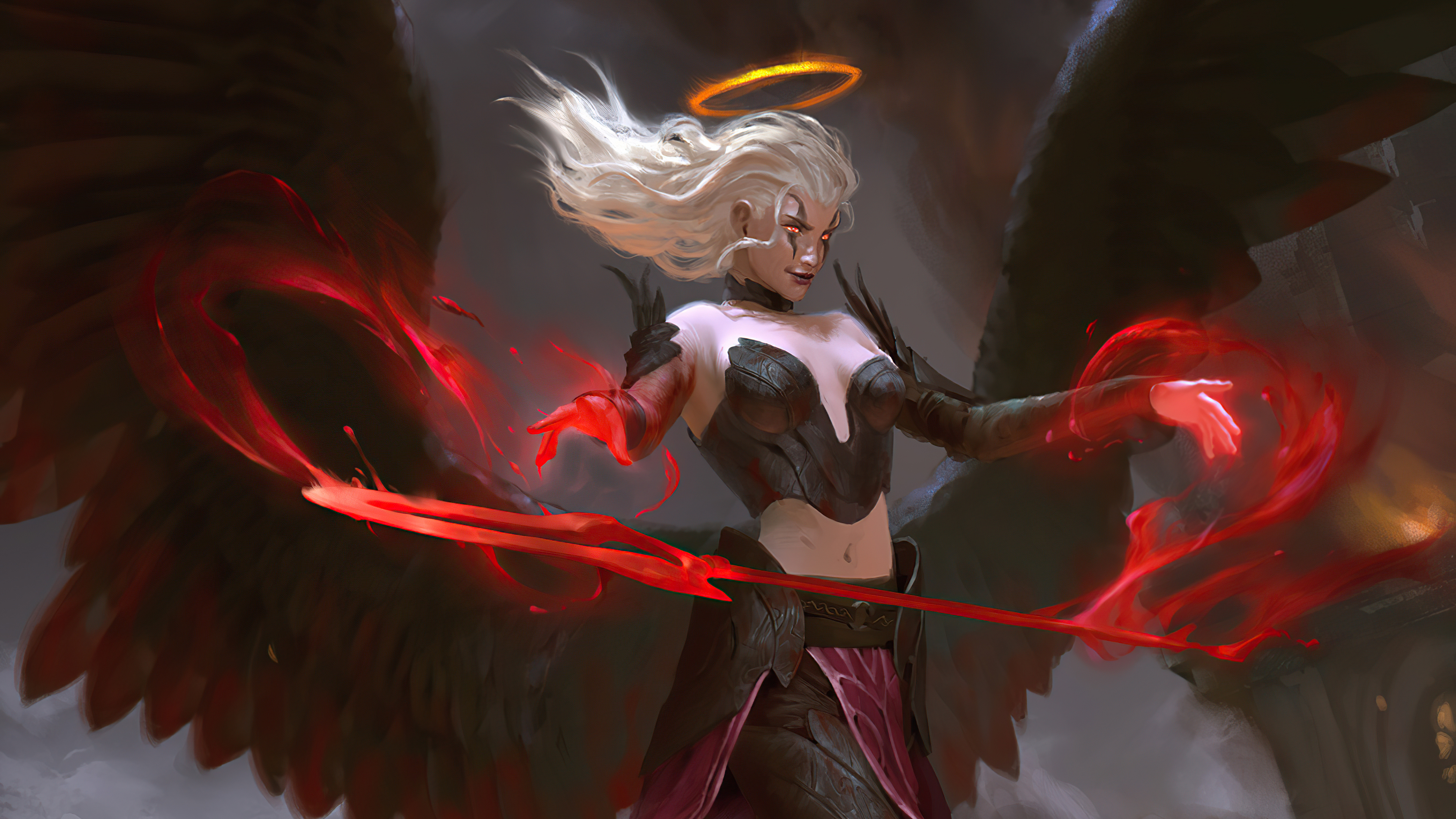 Download mobile wallpaper Fantasy, Wings, Angel, White Hair for free.