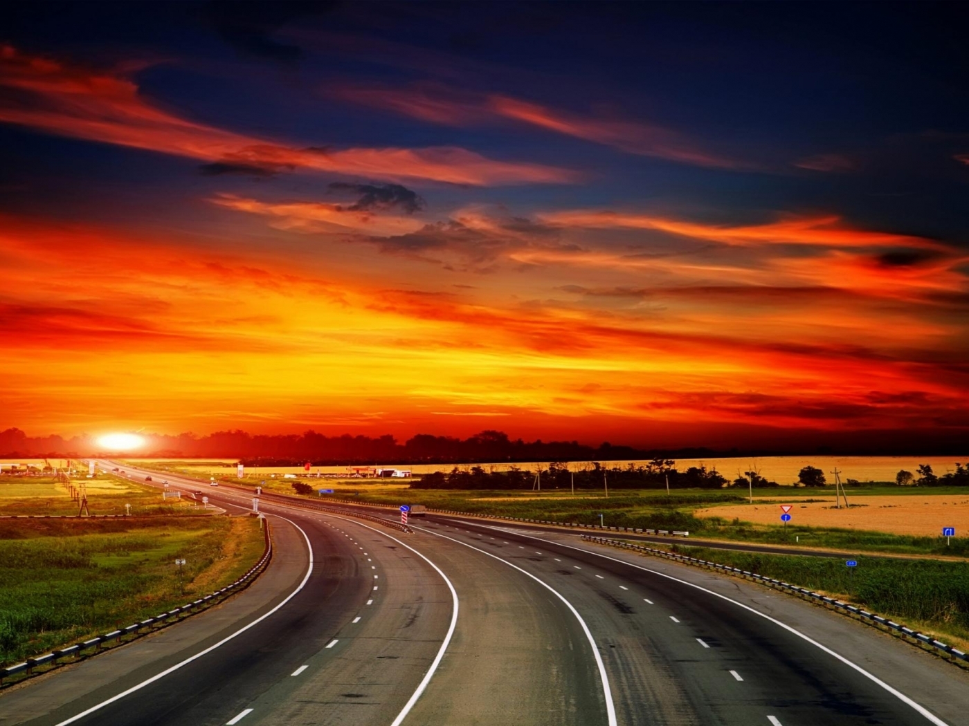 Download mobile wallpaper Sunset, Landscape, Roads for free.